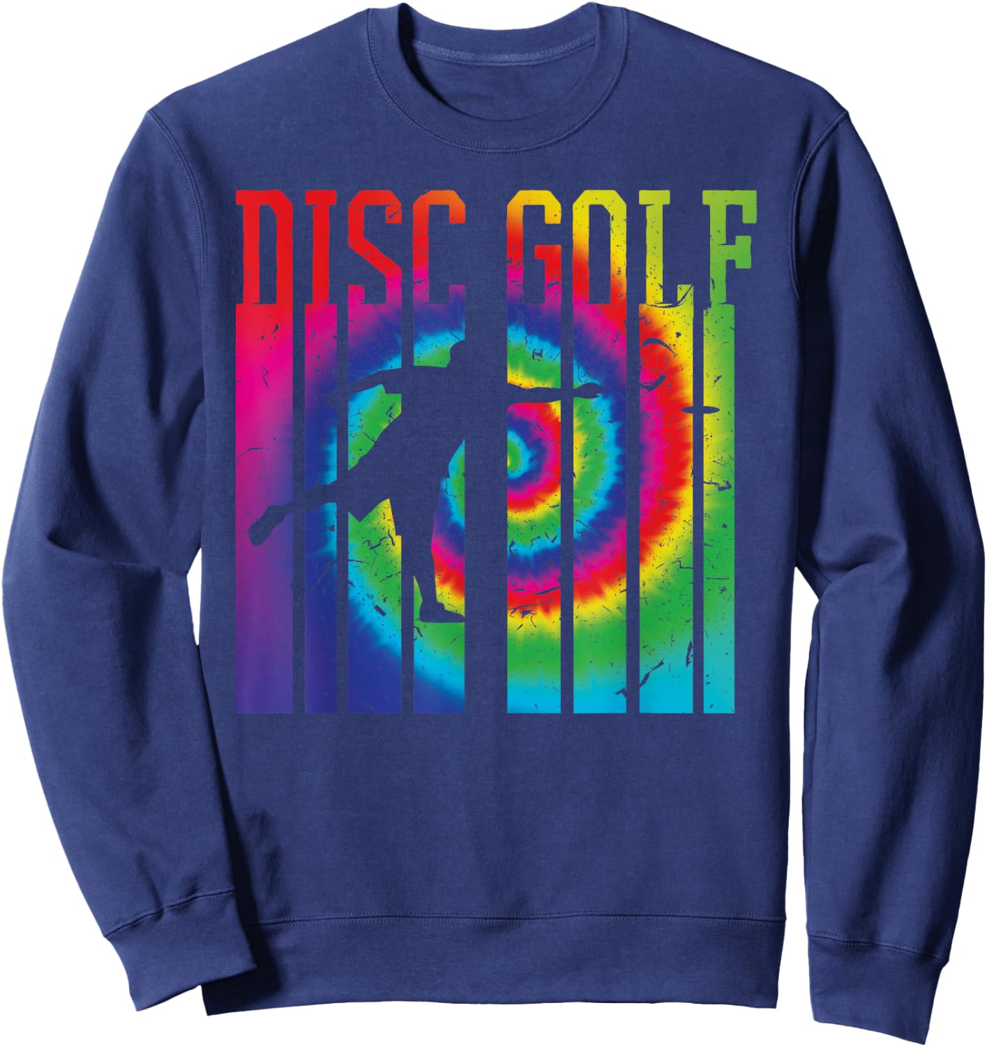 Retro Disc Golf Silhouette Shirt | Vintage Tie Dye Frisbee Sweatshirt - Sweatshirt | Navy
