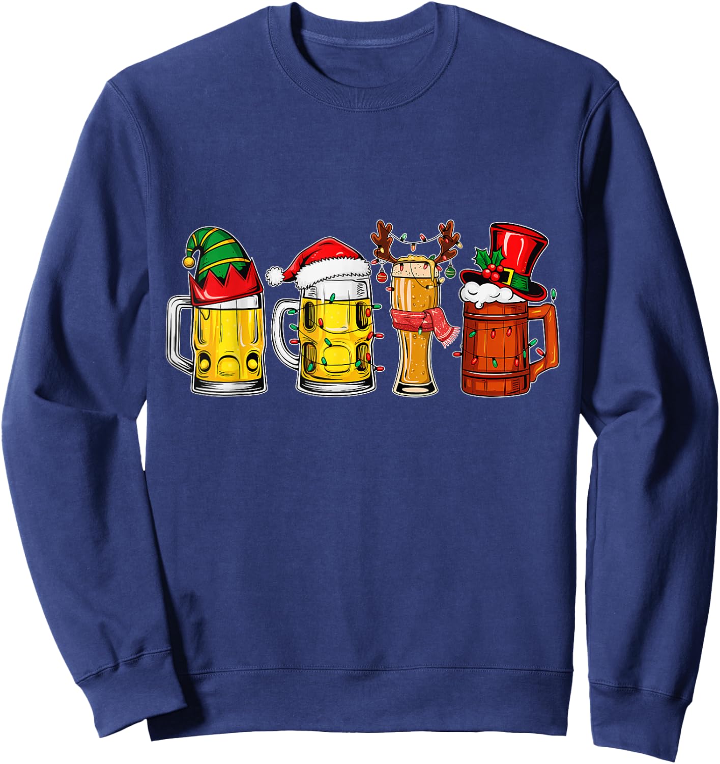 Funny Drinking Christmas Santa Beer Christmas Lights Sweatshirt - Sweatshirt | Navy