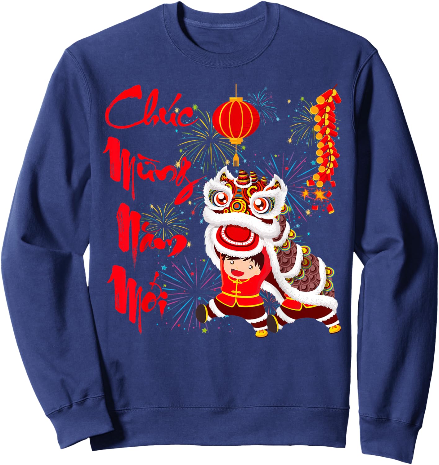 Chuc Mung Nam Moi Tet 2026 Lion Dance Vietnamese Boys Kids Sweatshirt - Sweatshirt | Navy