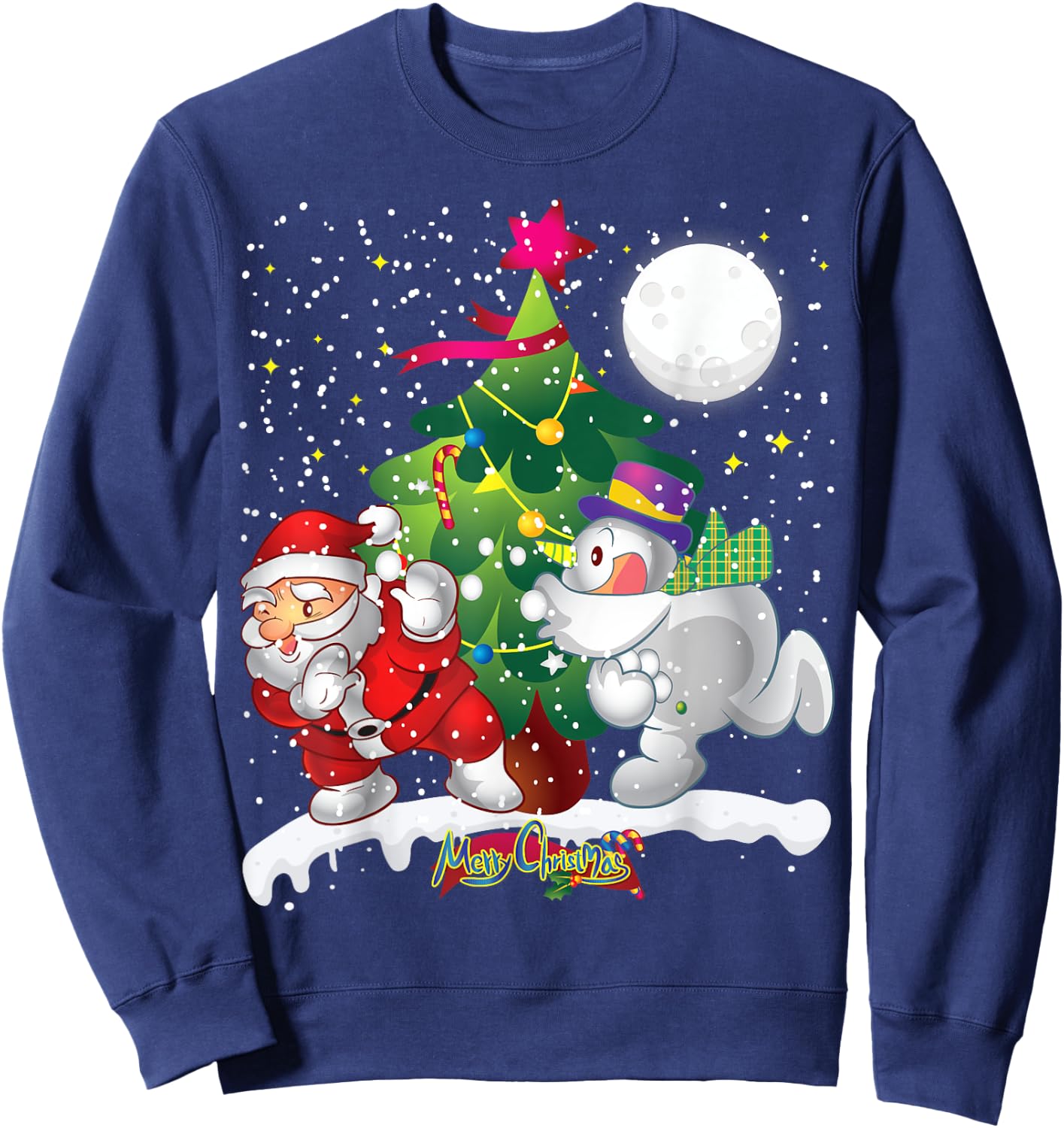 Santa Claus Snowman Tree Balls Funny Merry Christmas Sweatshirt - Sweatshirt | Navy