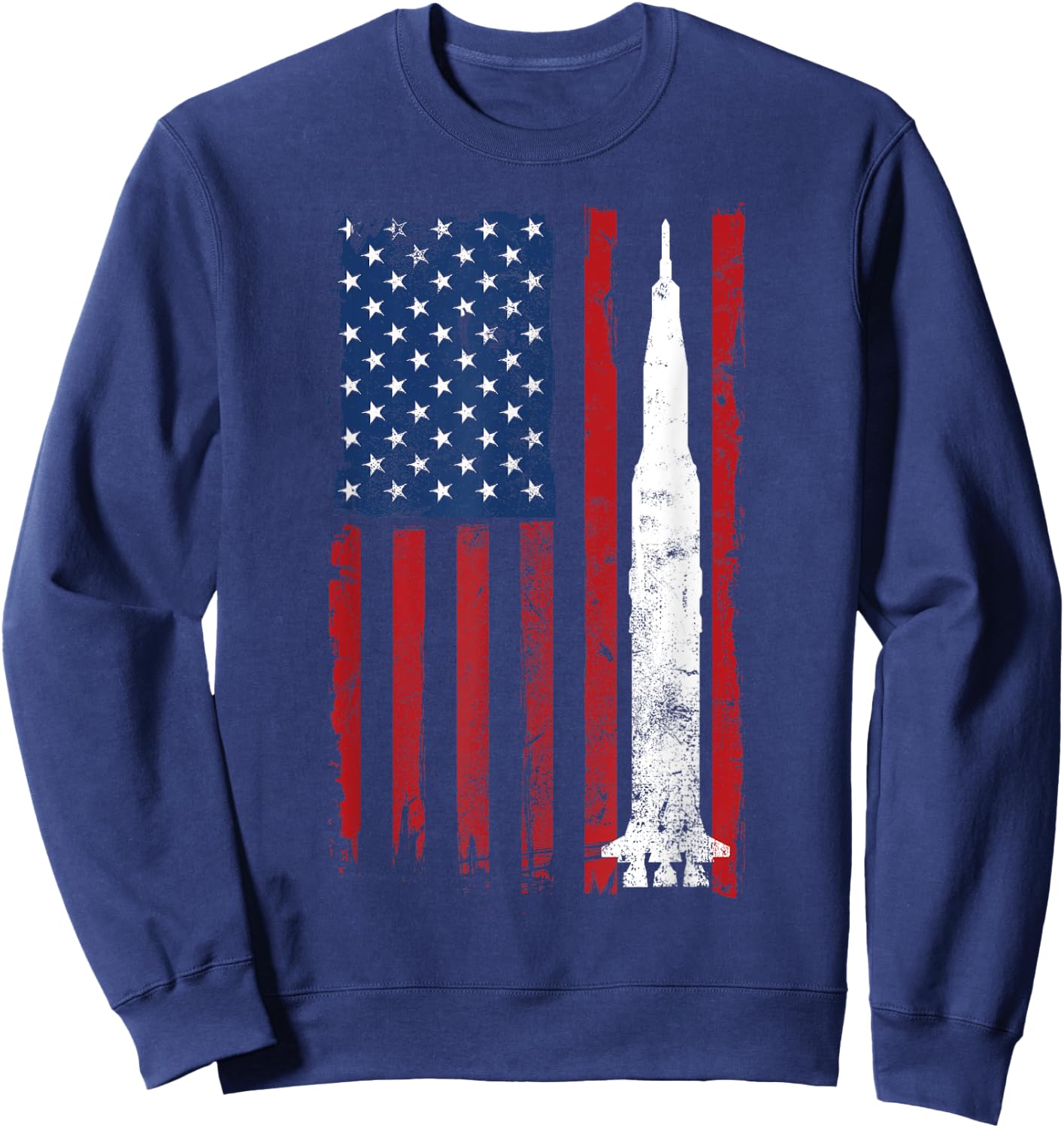Apollo 11 Saturn V Flag Space Rocket Launch Vintage Sweatshirt - Sweatshirt | Navy