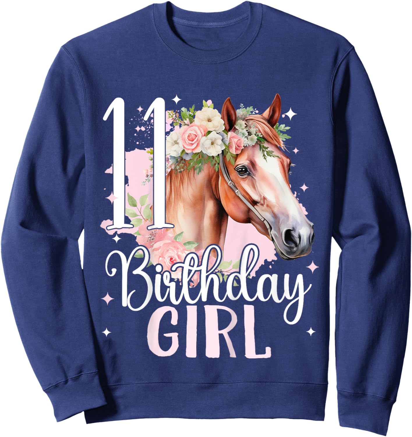 11th Birthday Horse Girl 11 Years Eleven Birthday Girl Sweatshirt - Sweatshirt | Navy