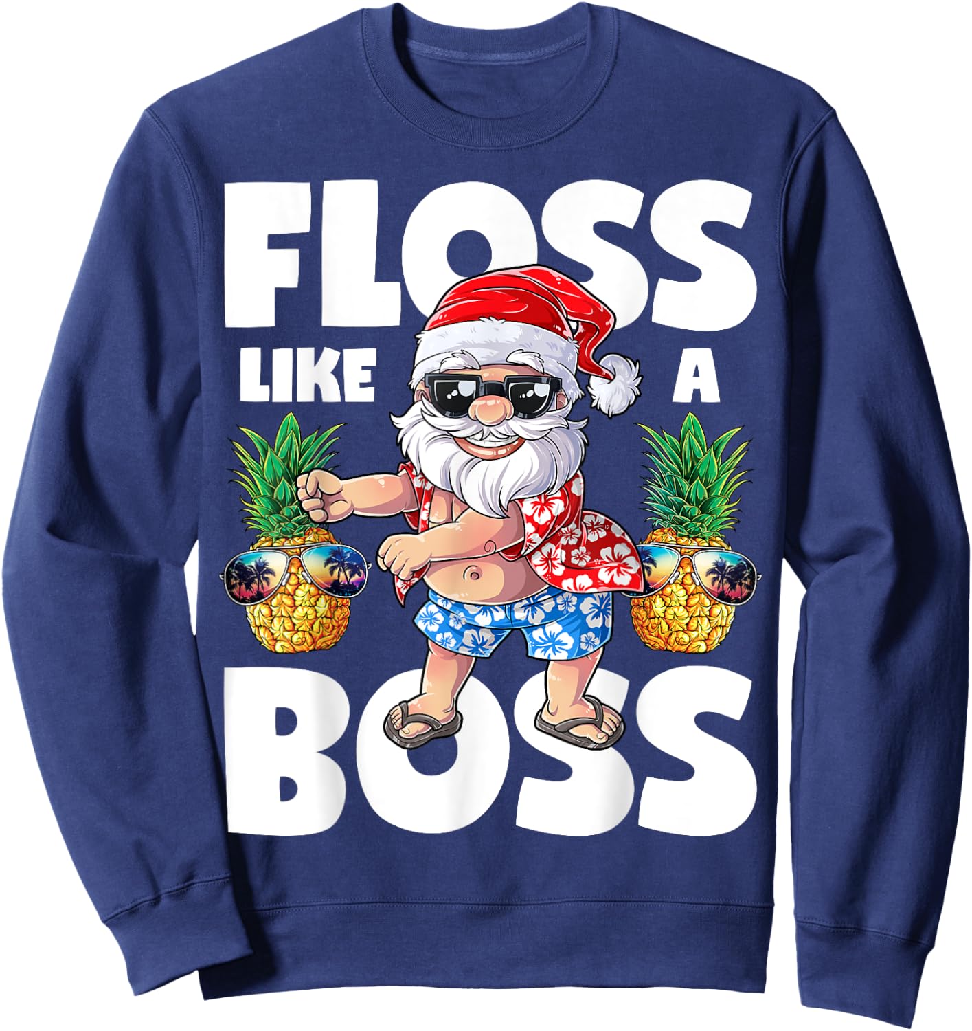 Santa Floss Like A Boss T shirt Christmas boys Flossing Xmas Sweatshirt - Sweatshirt | Navy