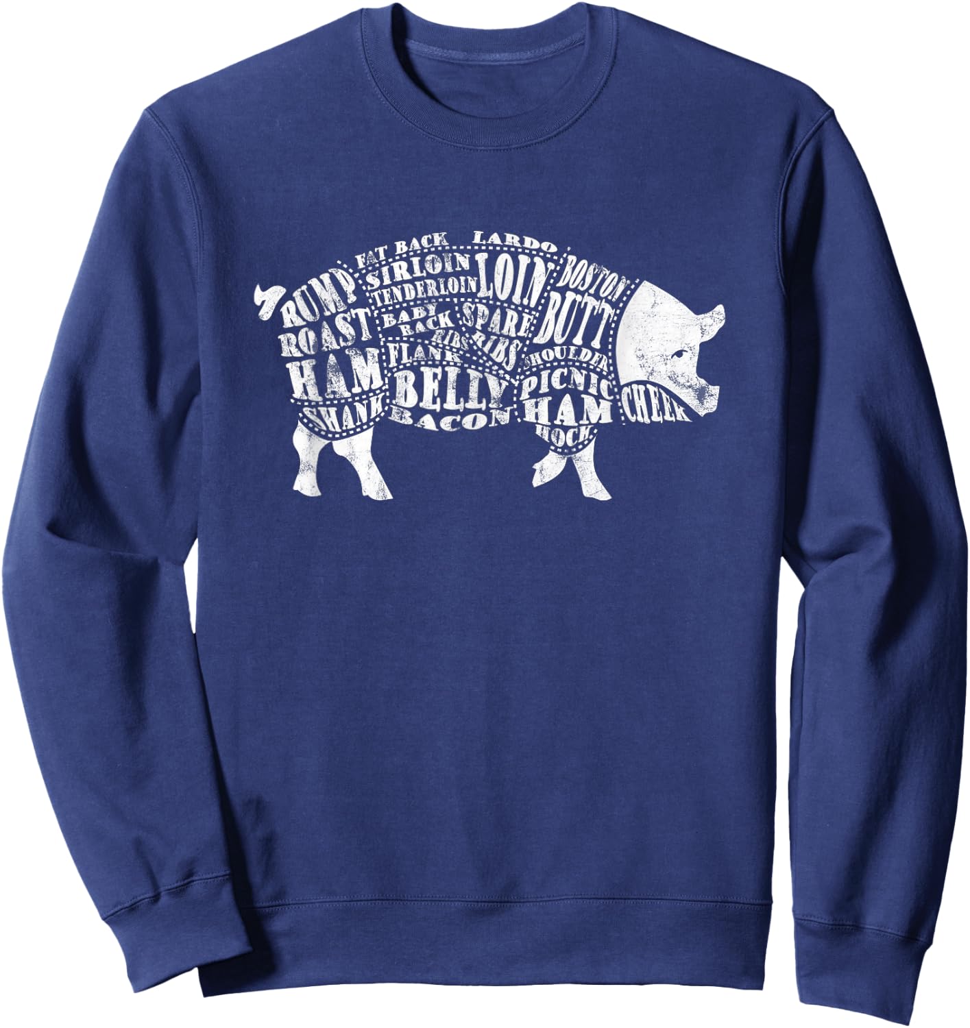 BBQ : Pig Cuts Barbecue and Grilling Sweatshirt - Sweatshirt | Navy