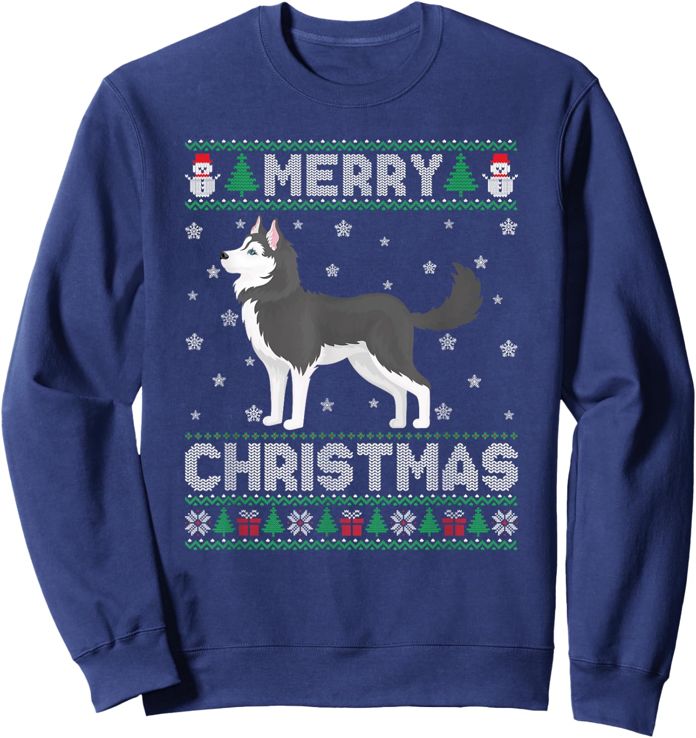 Siberian Husky Dog Men Women Kids Ugly Christmas Sweater Sweatshirt - Sweatshirt | Navy