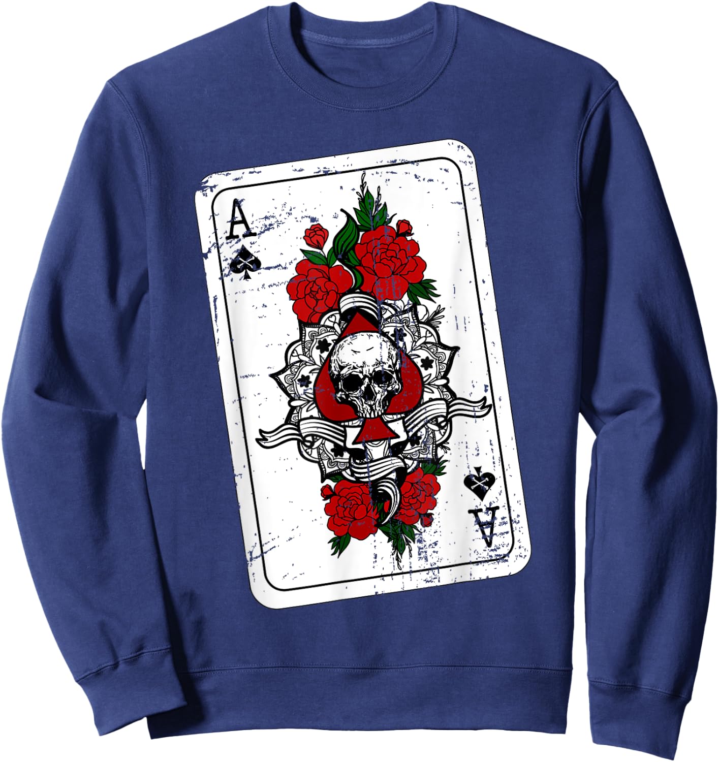 Ace of Spades - Skull and Roses Sweatshirt - Sweatshirt | Navy