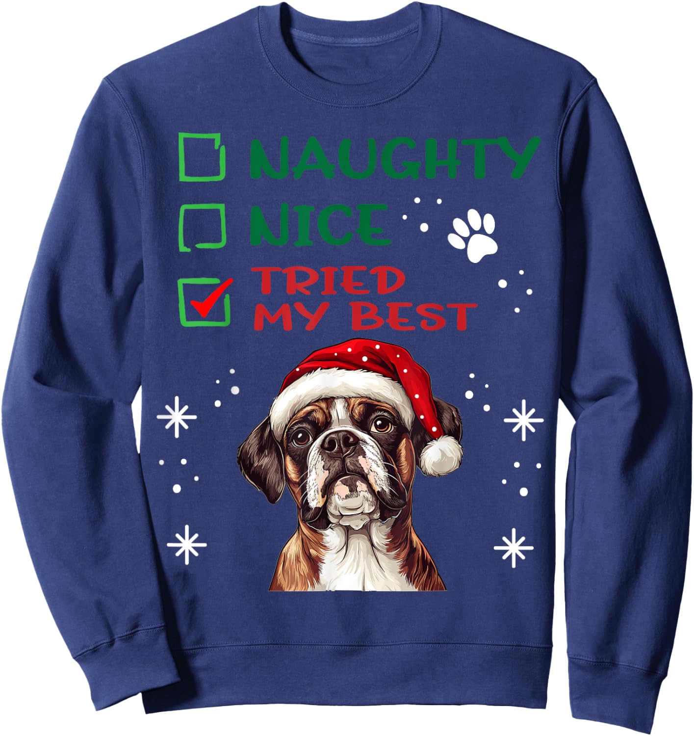 Cute Boxer Dog Dog Christmas Naughty Nice Tried My Best Women Kids Sweatshirt - Sweatshirt | Navy