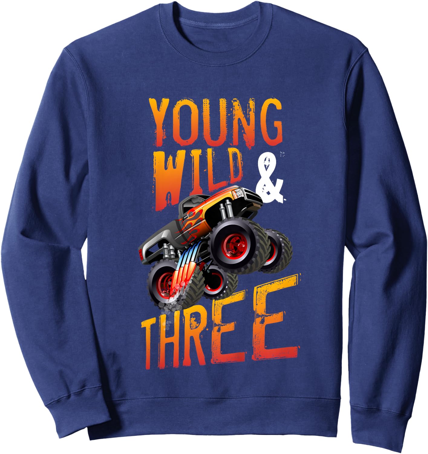 3rd Birthday Boy Monster Truck Rule JAM Three Years Sweatshirt - Sweatshirt | Navy