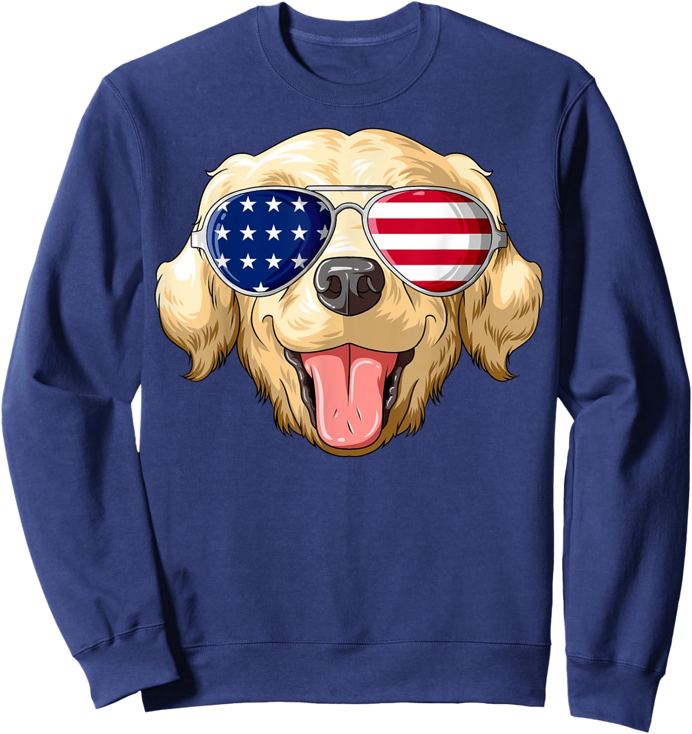 Patriotic Golden Retriever American Flag Glasses 4th July Sweatshirt - Sweatshirt | Navy