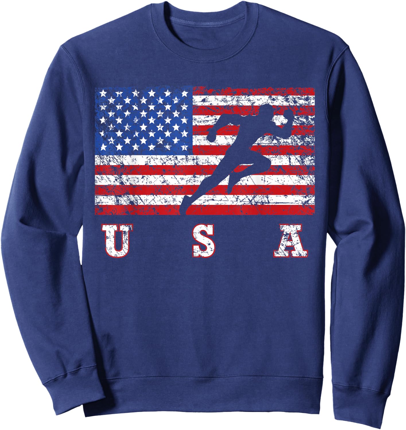 American Flag Track & Field USA Gift, Track Team Sweatshirt - Sweatshirt | Navy
