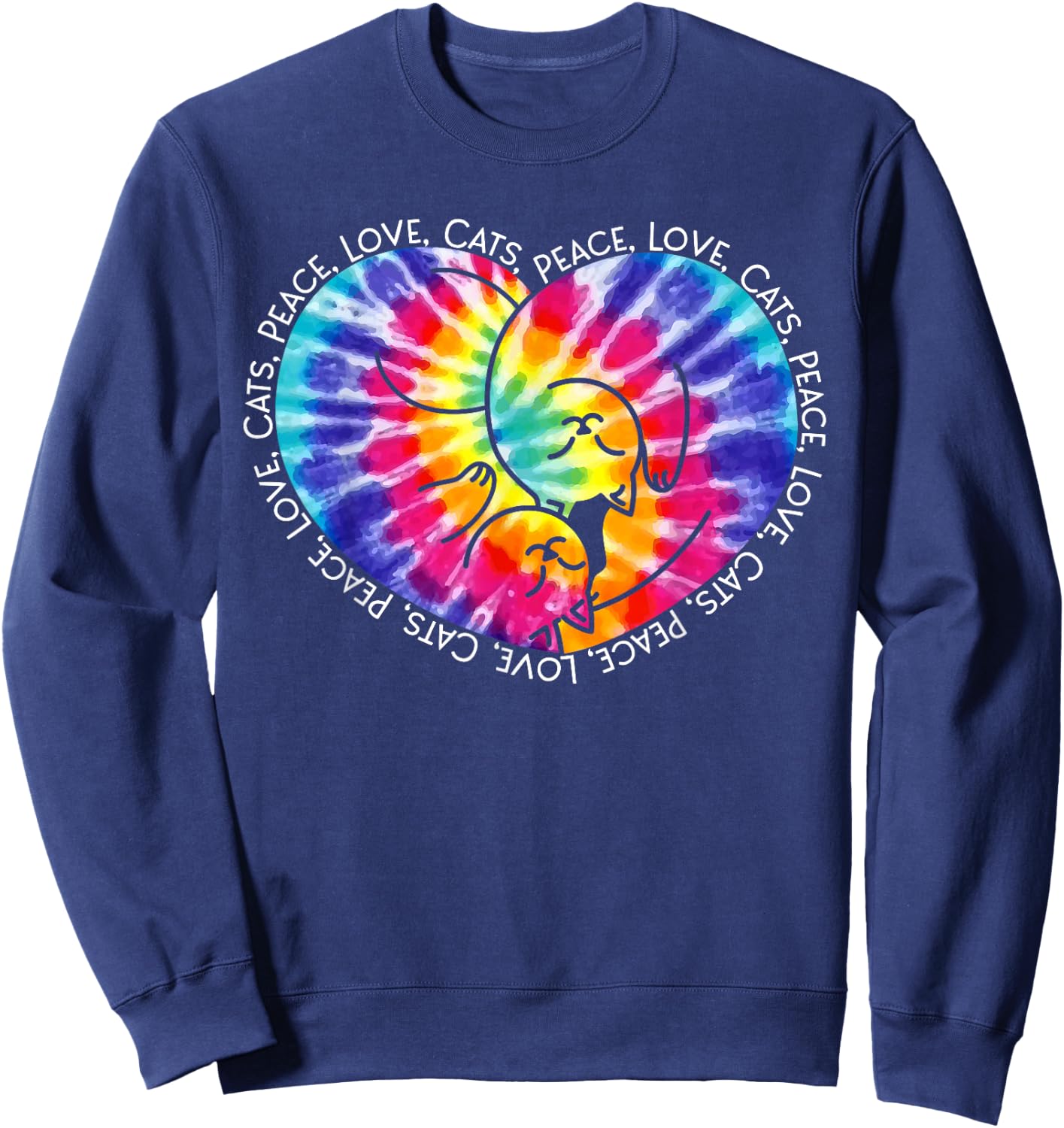 Peace Love Cats Tie Dye Heart Kitty Hippie Groovy Retro Gift Sweatshirt - Sweatshirt | Navy