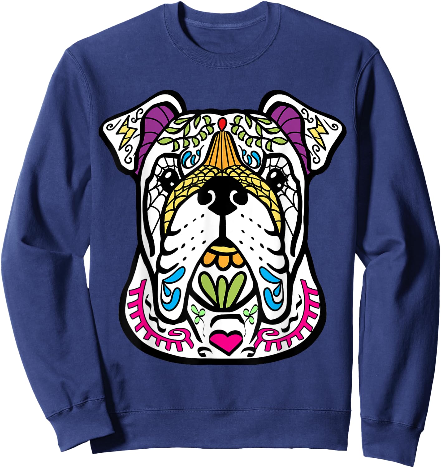 English Bulldog - Day Of The Dead Sugar Skull Dog Shirt Gift Sweatshirt - Sweatshirt | Navy