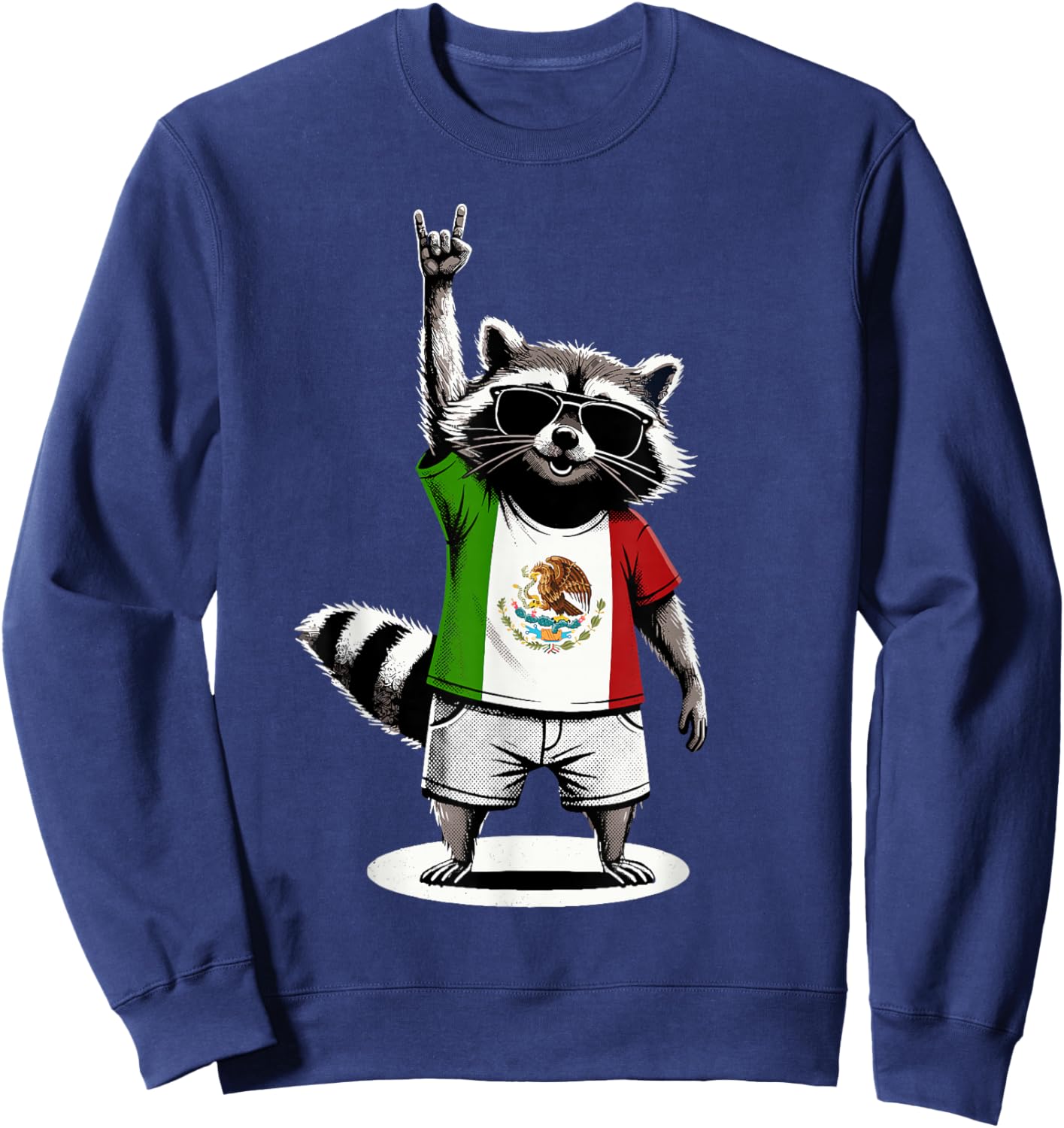 Mexican Flag Raccoon Funny Mexico Sweatshirt - Sweatshirt | Navy