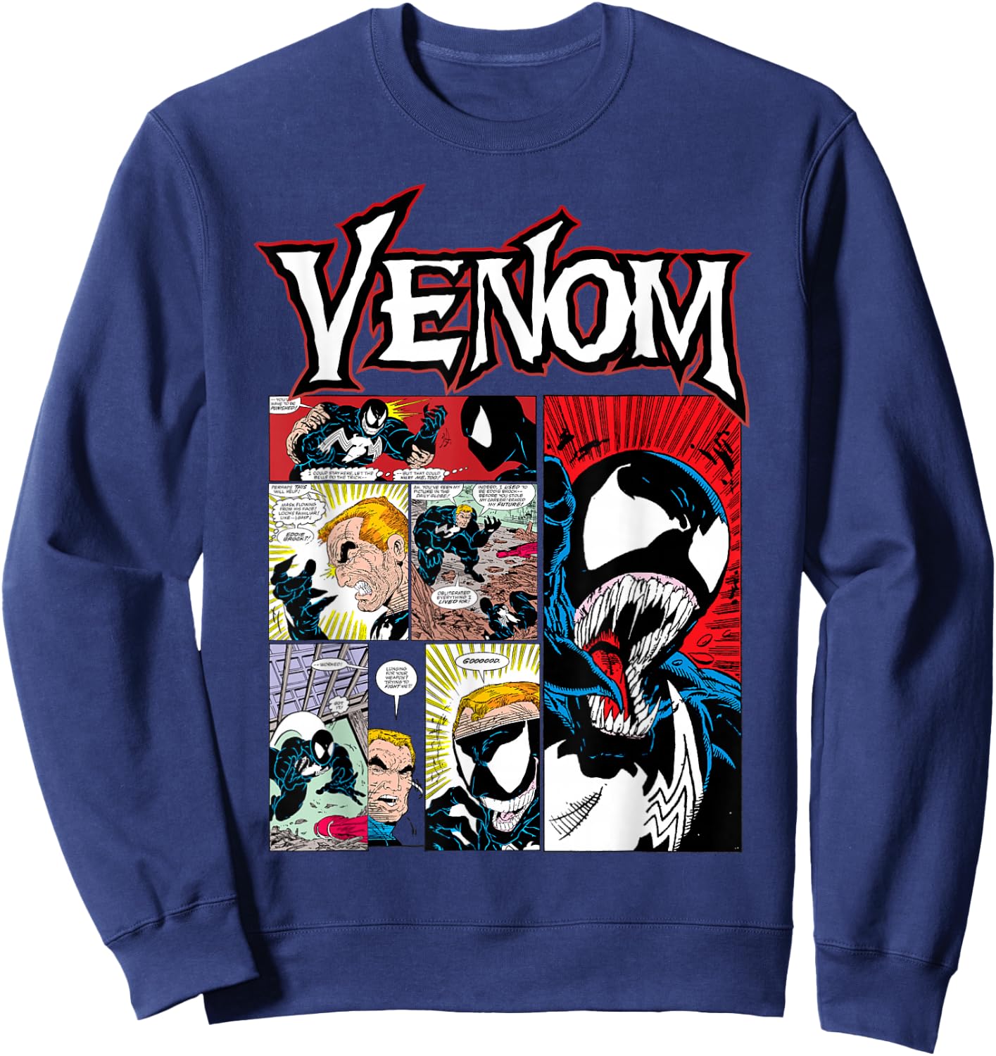 Marvel Venom Classic Retro Comic Panel Art Intro Sweatshirt - Sweatshirt | Navy