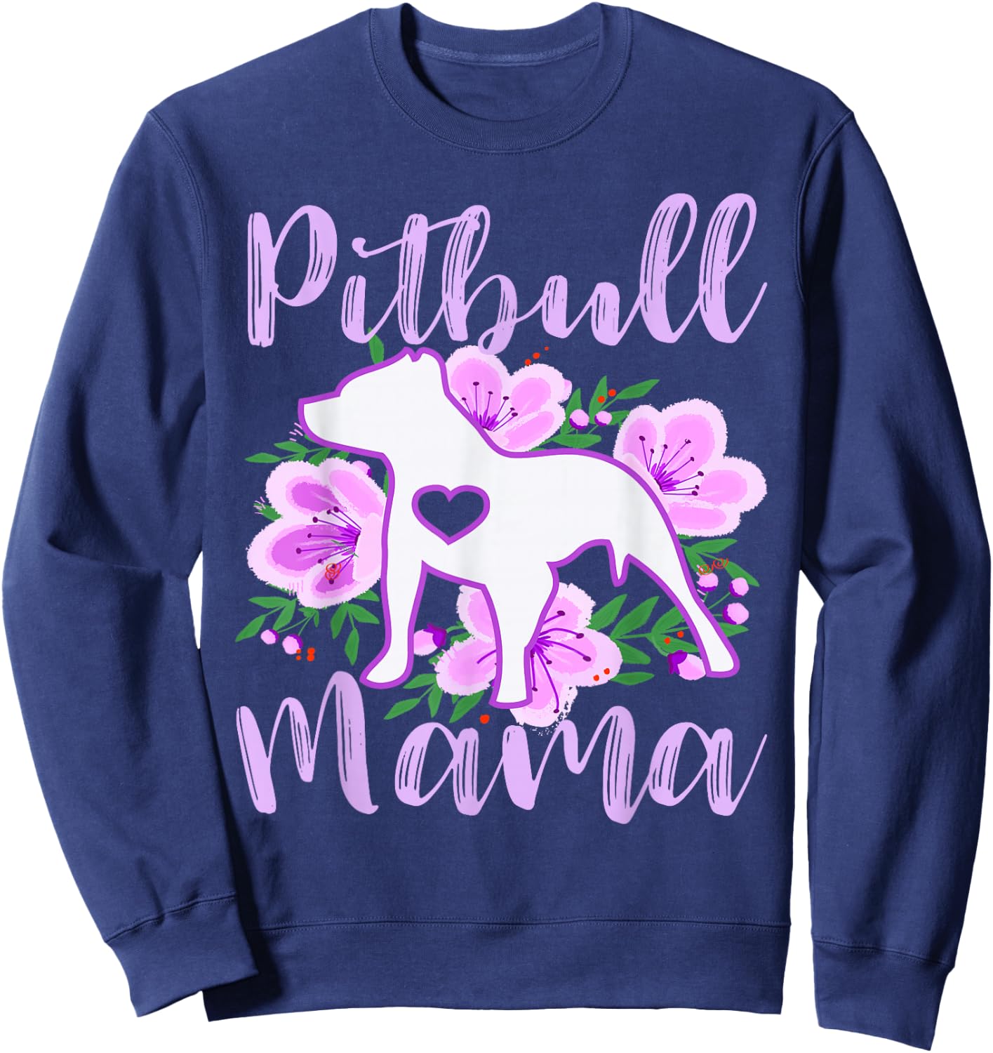 Pitbull Mama Purple Flowers Cute Pit Bull Pretty Mommy Sweatshirt - Sweatshirt | Navy
