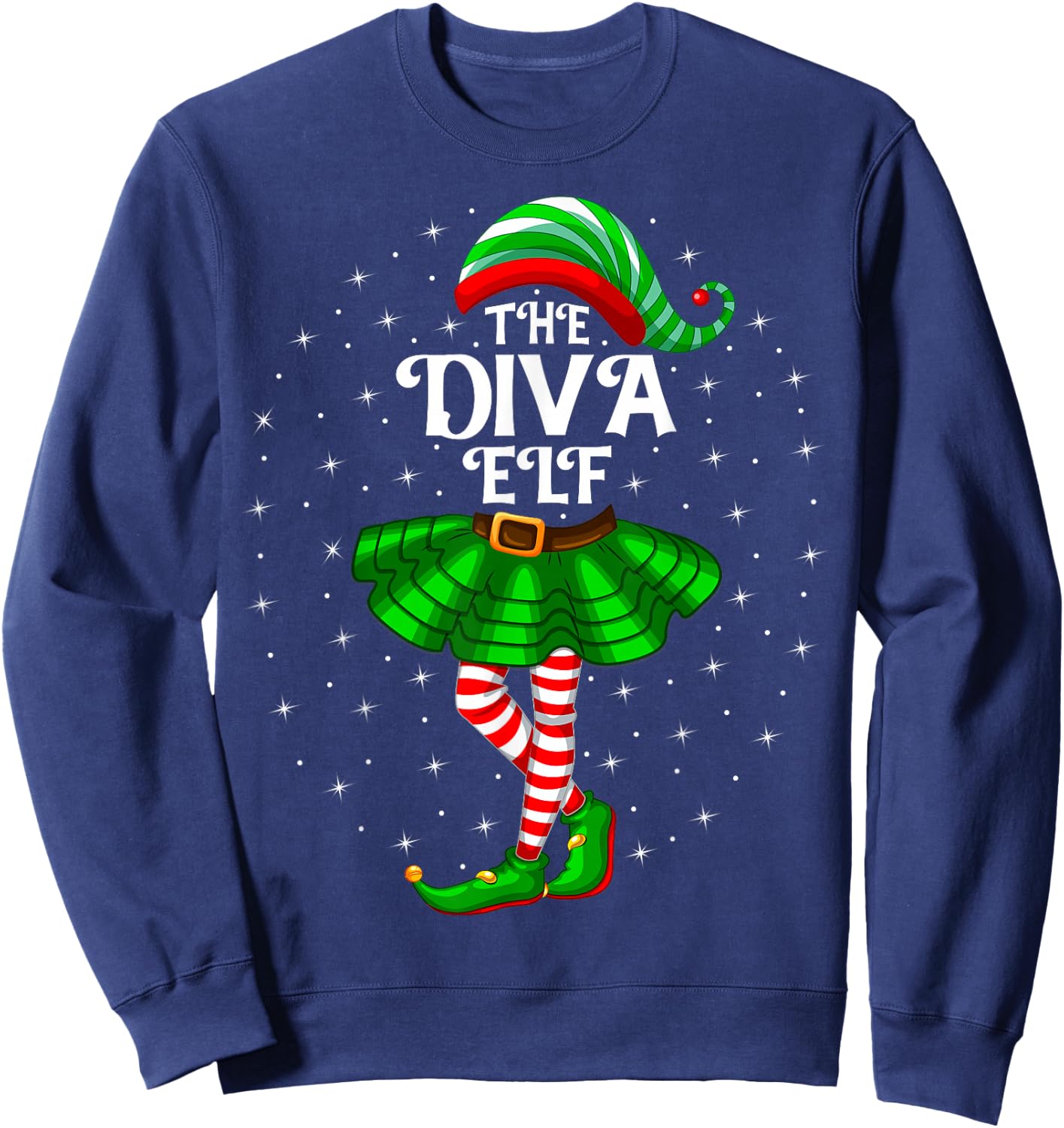 Xmas Matching Family Women Girls Mom The Diva Elf Christmas Sweatshirt - Sweatshirt | Navy