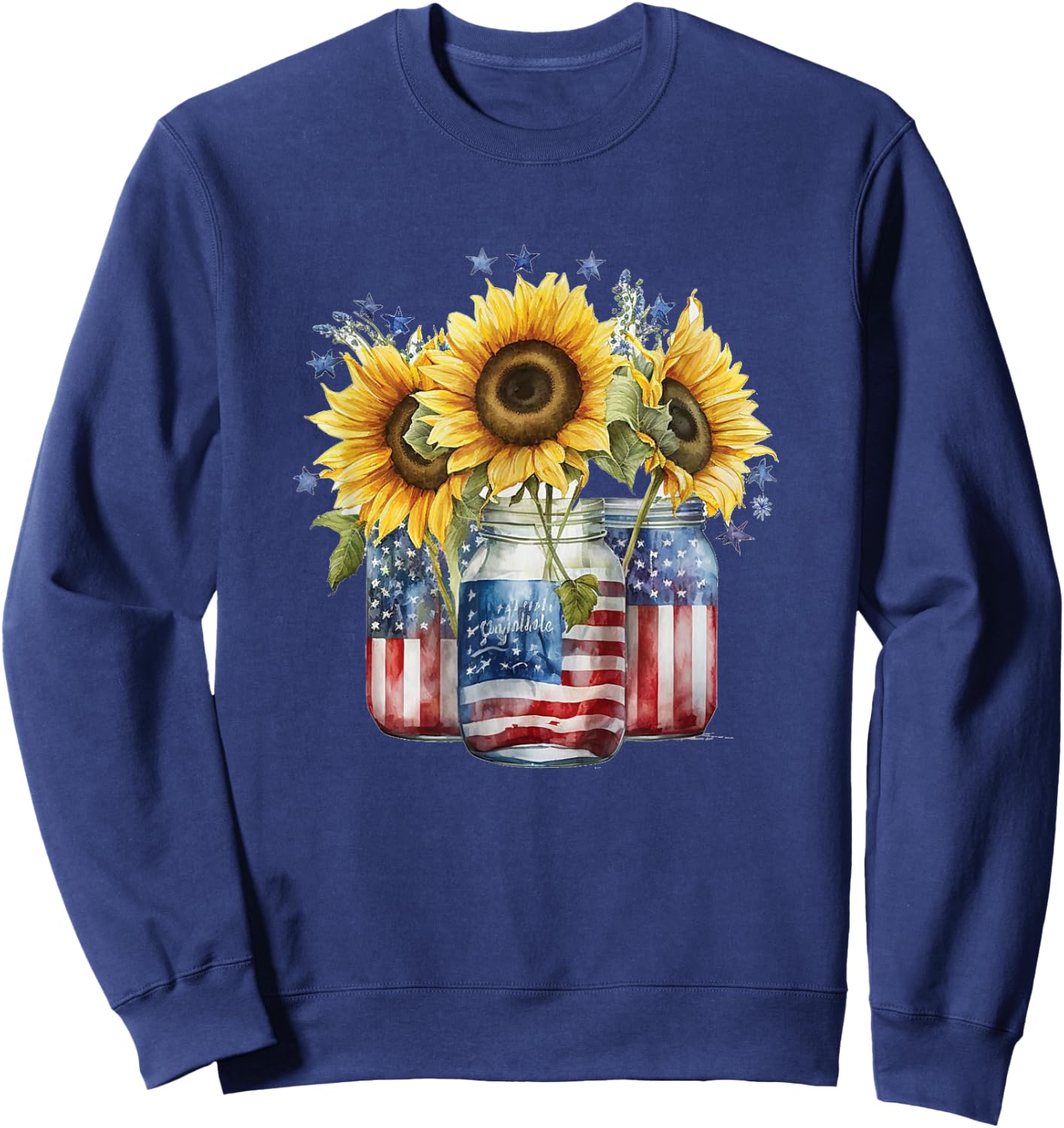 Patriotic Sunflower in Mason Jars 4th of July American Flag Sweatshirt - Sweatshirt | Navy