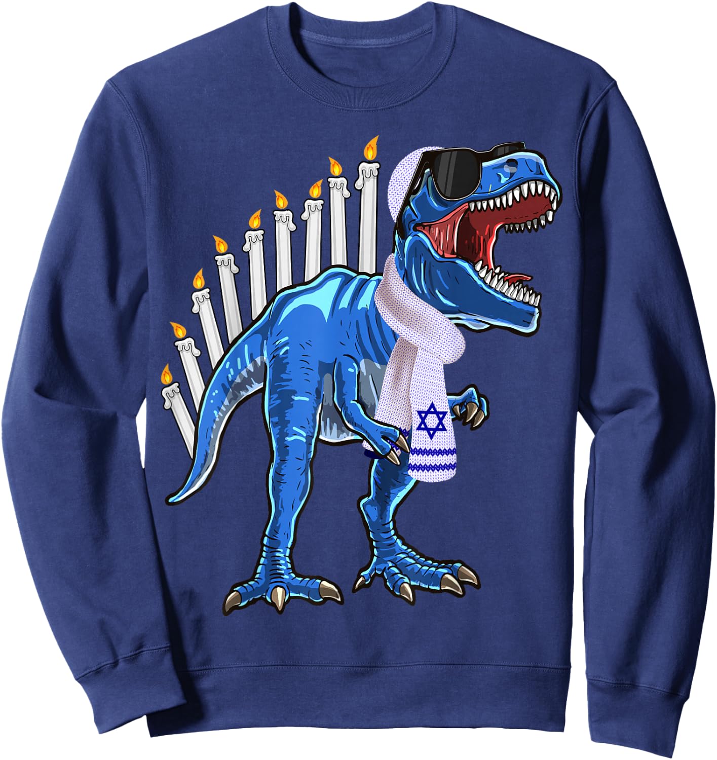 Menorasaurus Rex Shirt T Rex Dinosaur Hanukkah Gift Boys Sweatshirt - Sweatshirt | Navy