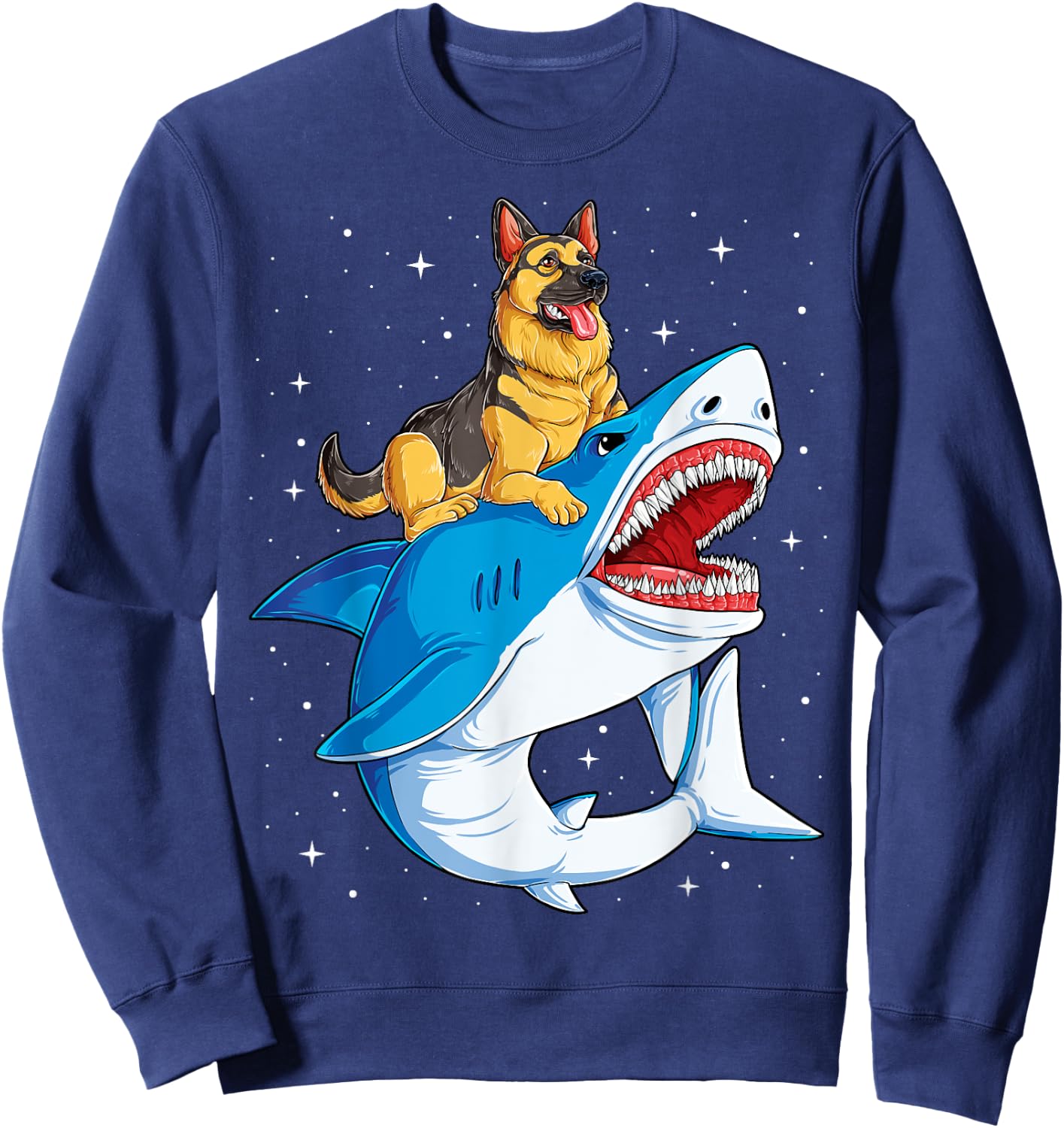 German Shepherd Shark T shirt Kids Men Space Galaxy Jawsome Sweatshirt - Sweatshirt | Navy