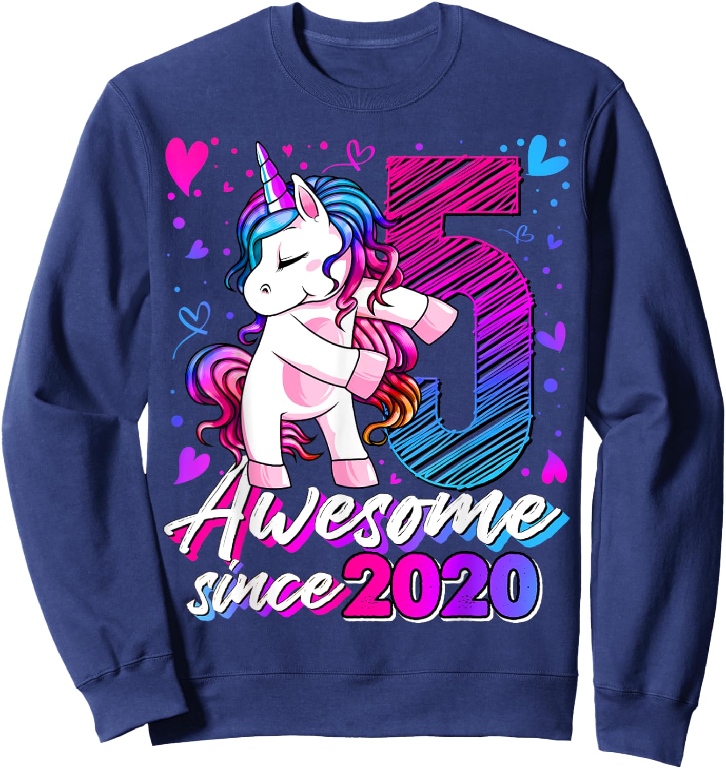 5 Year Old Unicorn Gifts For Girls 5th Birthday Girl Party Sweatshirt - Sweatshirt | Navy