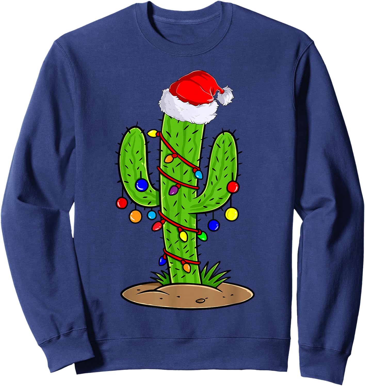 Cactus Christmas Lights Funny Christmas Gift Sweatshirt - Sweatshirt | Navy