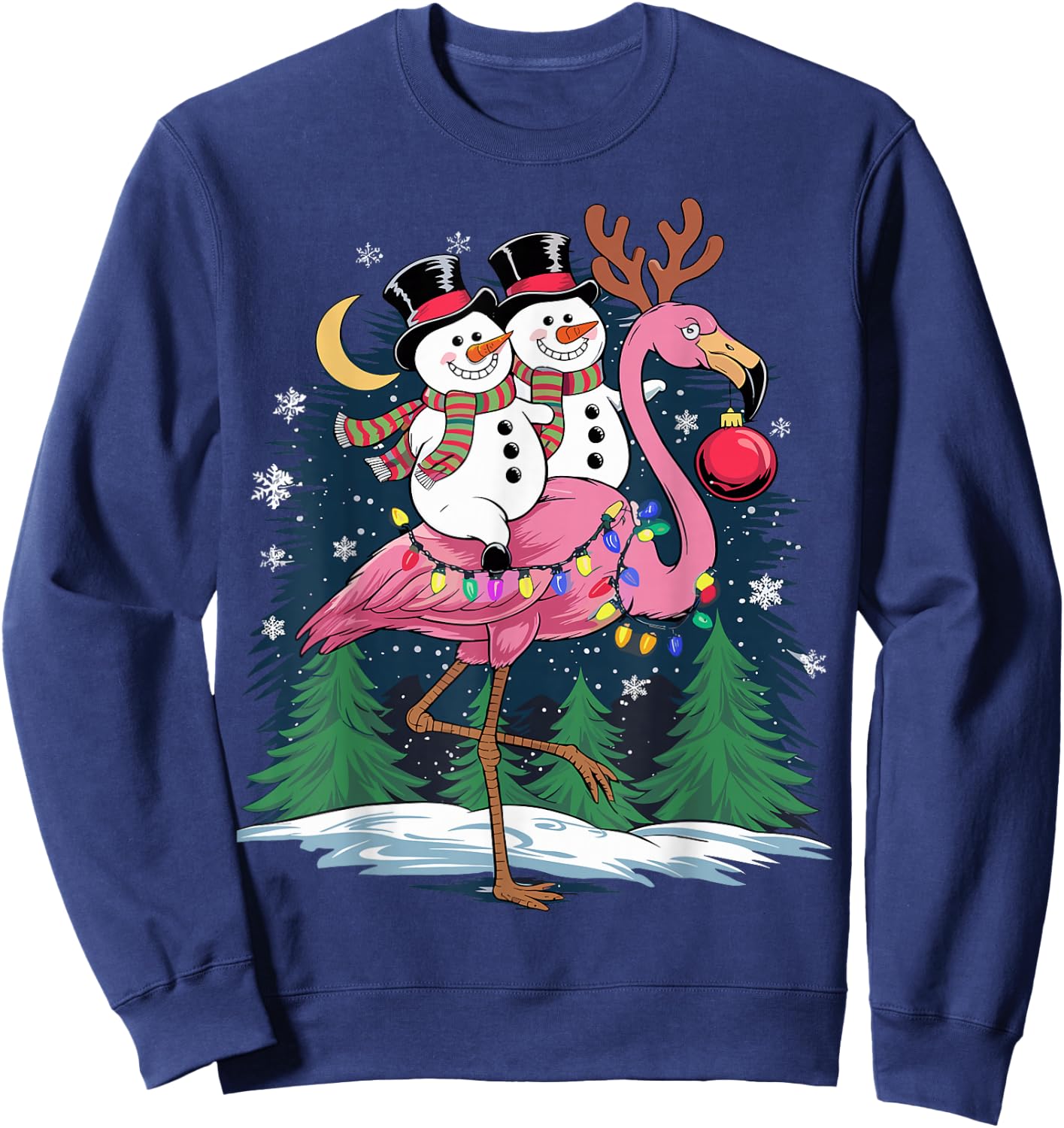 Christmas Snowman Riding Flamingo Xmas Girls Women Sweatshirt - Sweatshirt | Navy