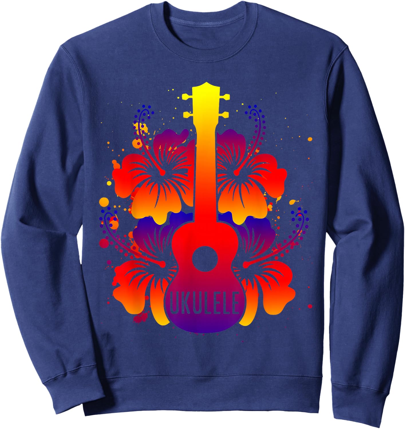 Ukulele - Hawaiian Hibiscus Flowers Floral Summer Sweatshirt - Sweatshirt | Navy