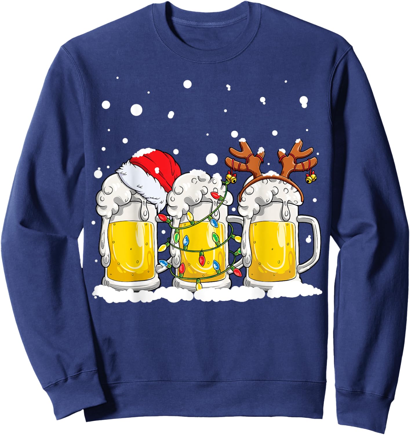 Beer Christmas Mug Santa Reinbeer Xmas Tree Lights Men Women Sweatshirt - Sweatshirt | Navy