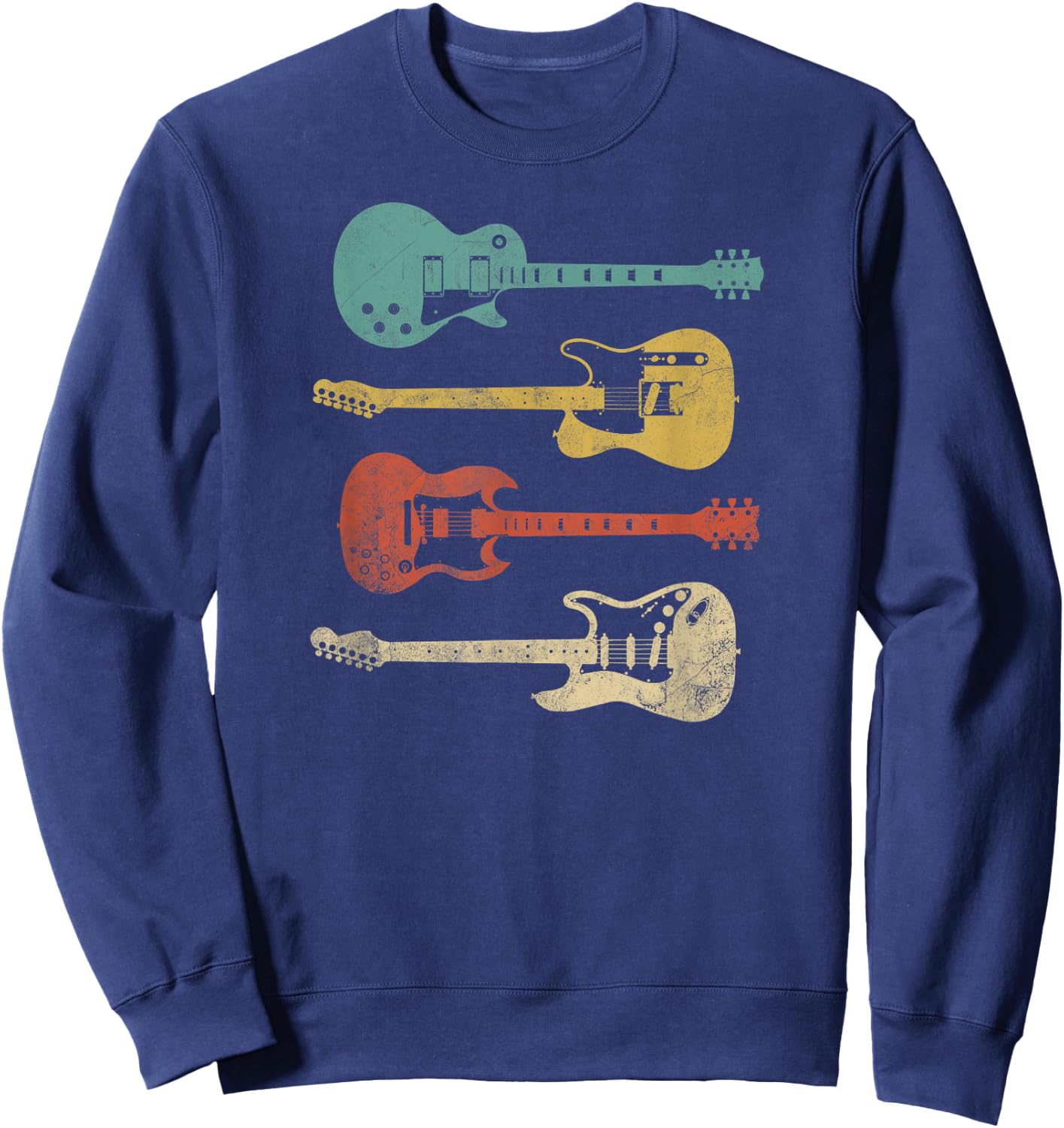 Vintage Music Apparel for Guitarists & Rock Fans Retro Electric Guitars - -Adults, Black, Small Sweatshirt - Sweatshirt | Navy