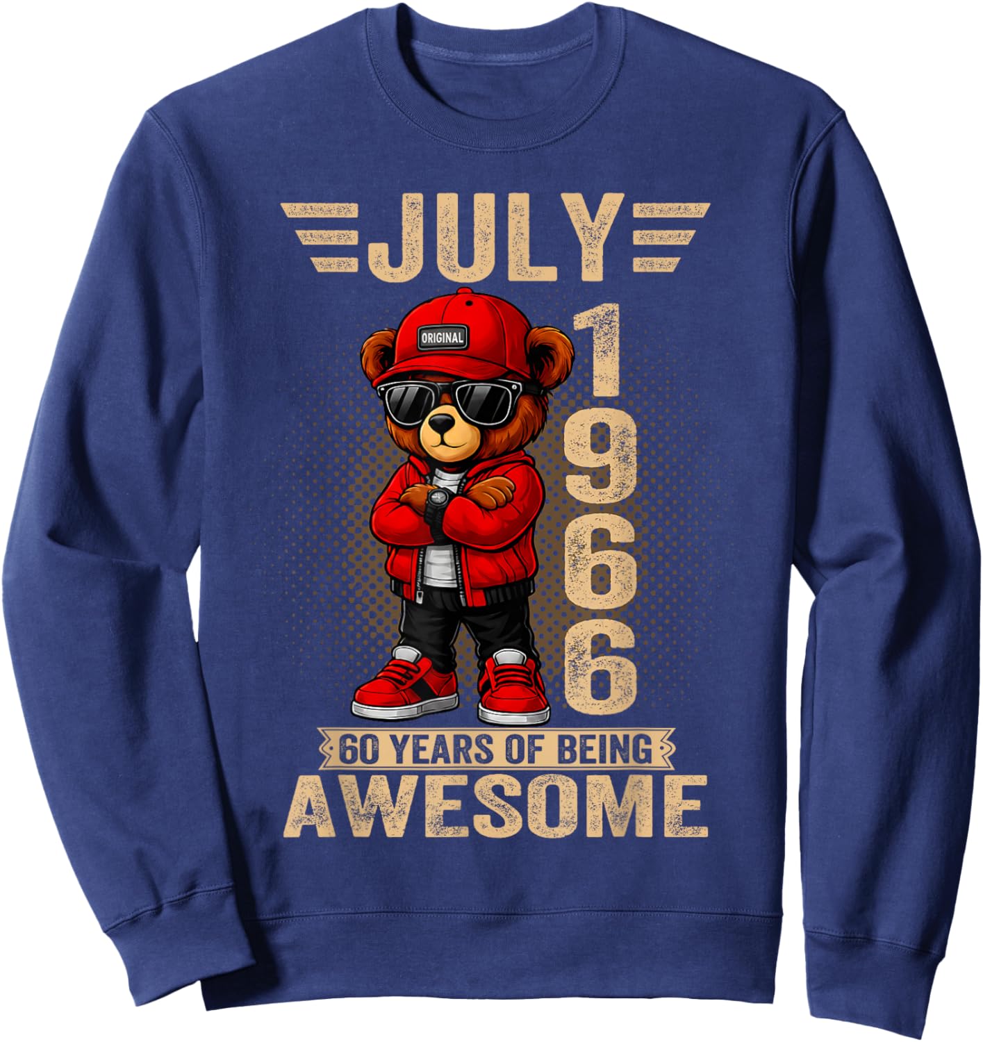 July 60th Birthday Men Women 1966 Awesome Teddy Bear Sweatshirt - Sweatshirt | Navy