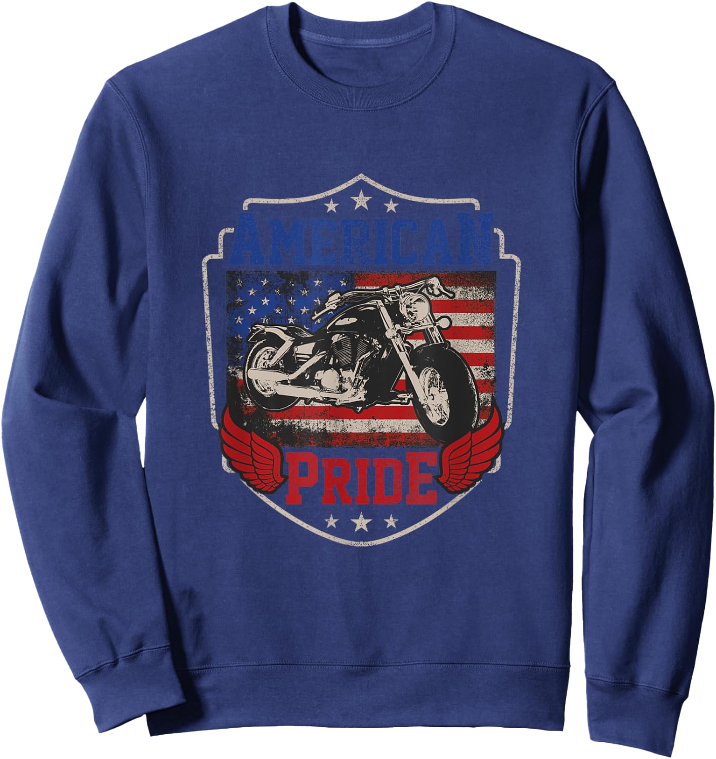 American Motorcycle Pride Vintage Proud biker 4th of July Women Kids Men Sweatshirt - Sweatshirt | Navy