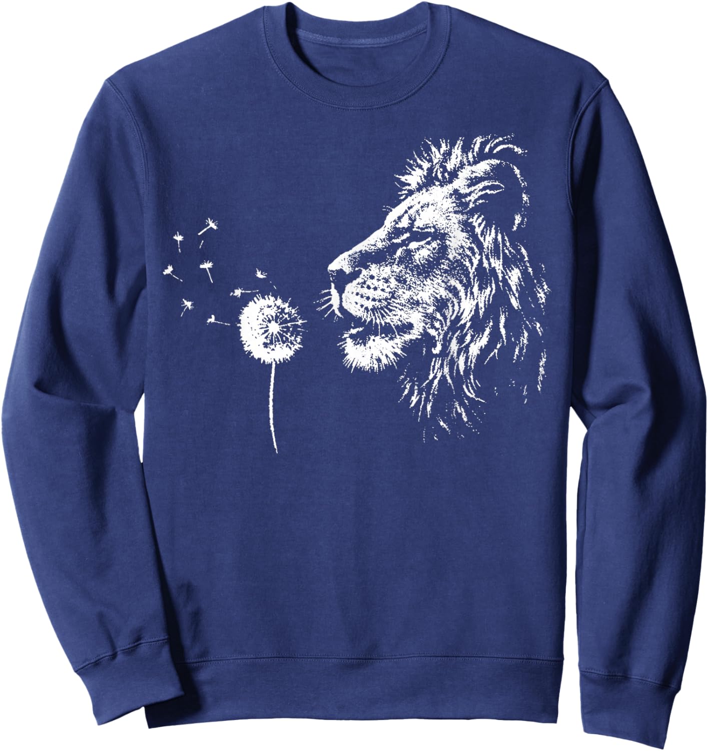 Retro Blowing Wishes Lion Blowing Dandelion Animal Leo Lion Sweatshirt - Sweatshirt | Navy
