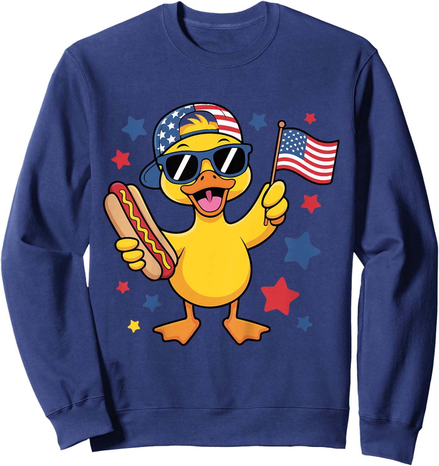 Funny Patriotic Duck USA Flag 4th of July Hotdog Kids Boys Sweatshirt - Sweatshirt | Navy