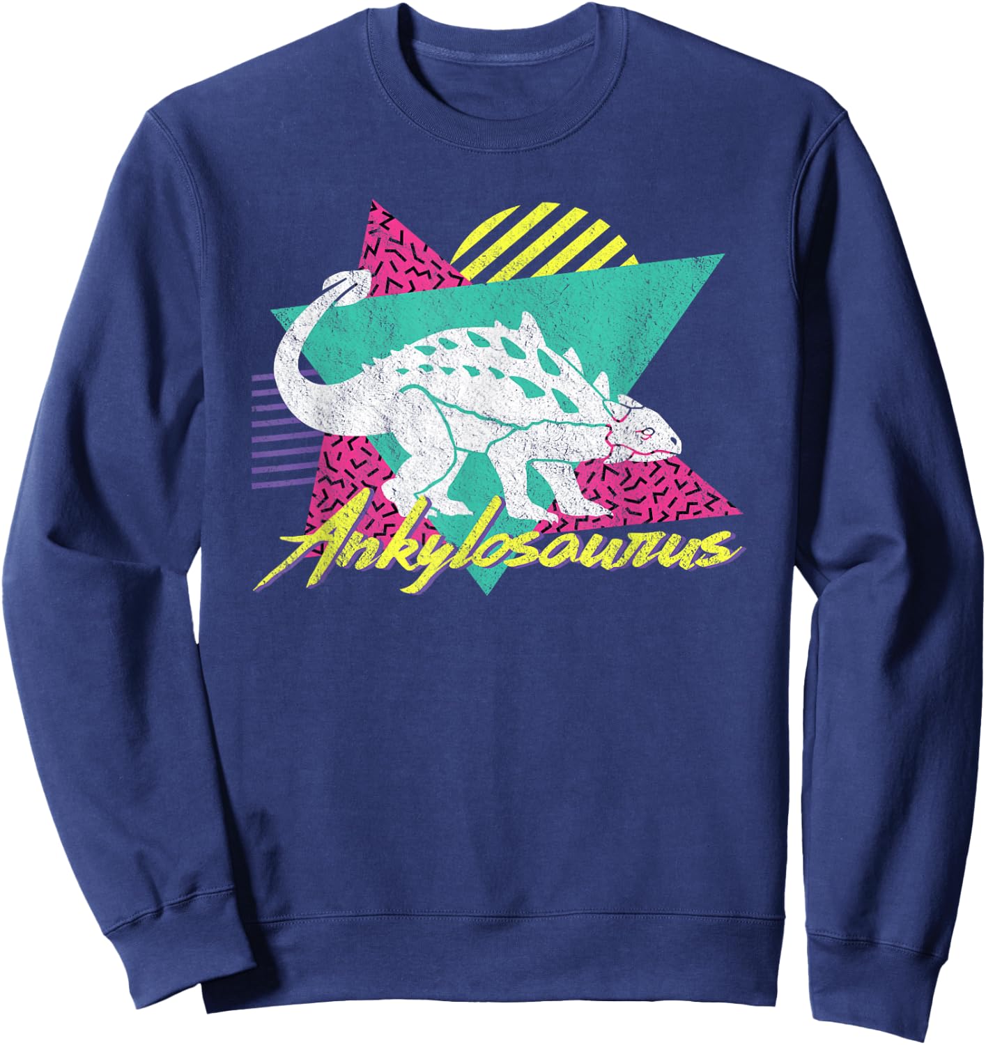 Vintage Retro 80s Or 90s Ankylosaurus Dinosaur Sweatshirt - Sweatshirt | Navy