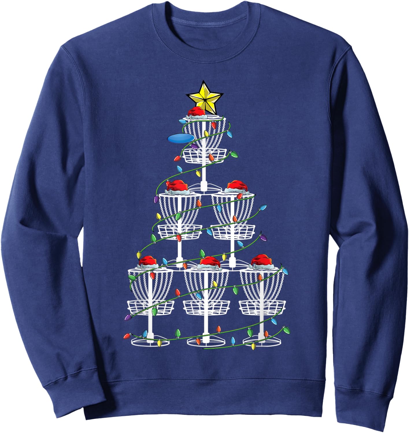 XMas Disc Golf Player Basket Christmas Tree Cute Frolf Gifts Sweatshirt - Sweatshirt | Navy