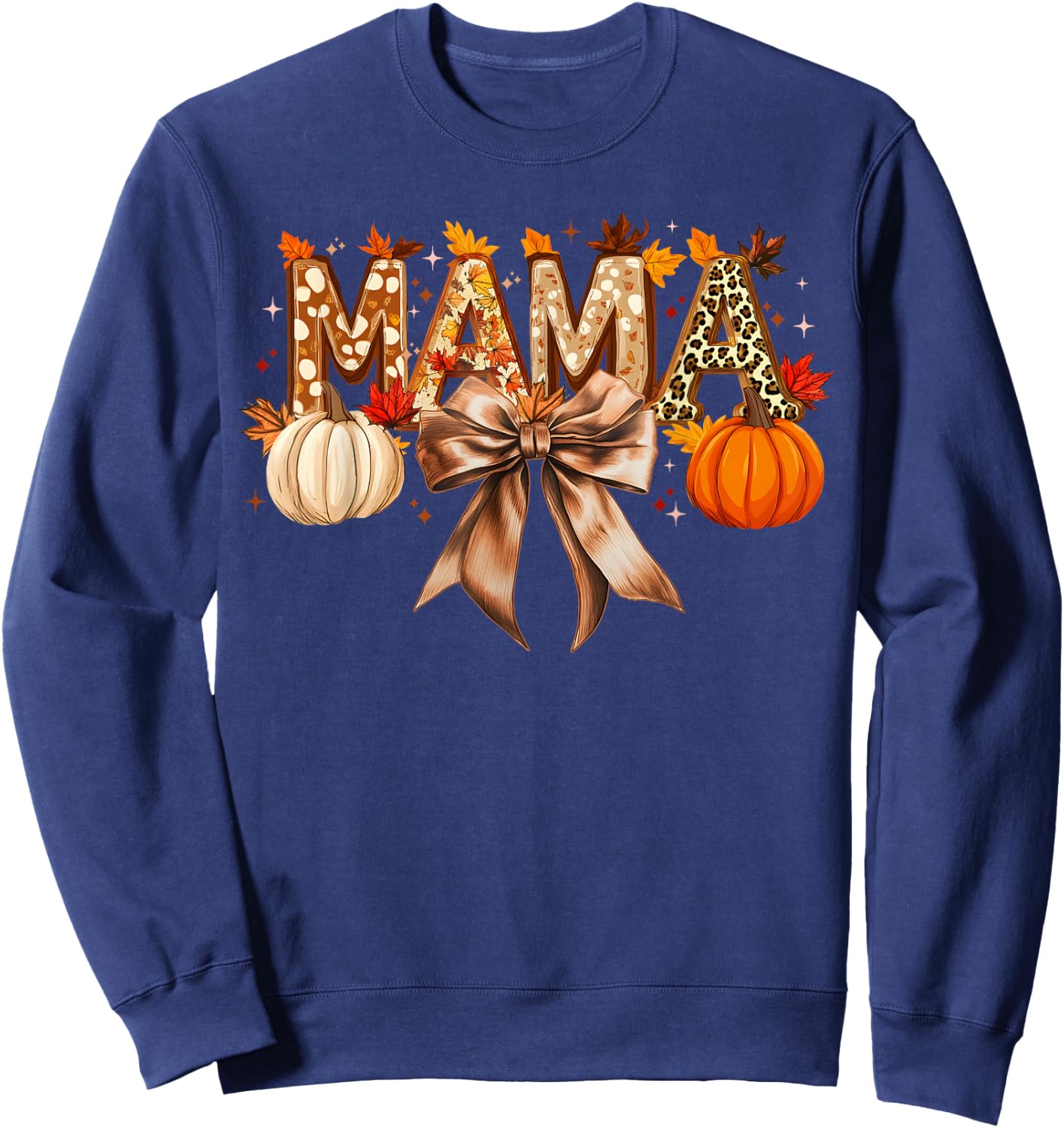 Retro Mama Coquette Bows Leopard Mom Fall Thanksgiving Women Sweatshirt - Sweatshirt | Navy