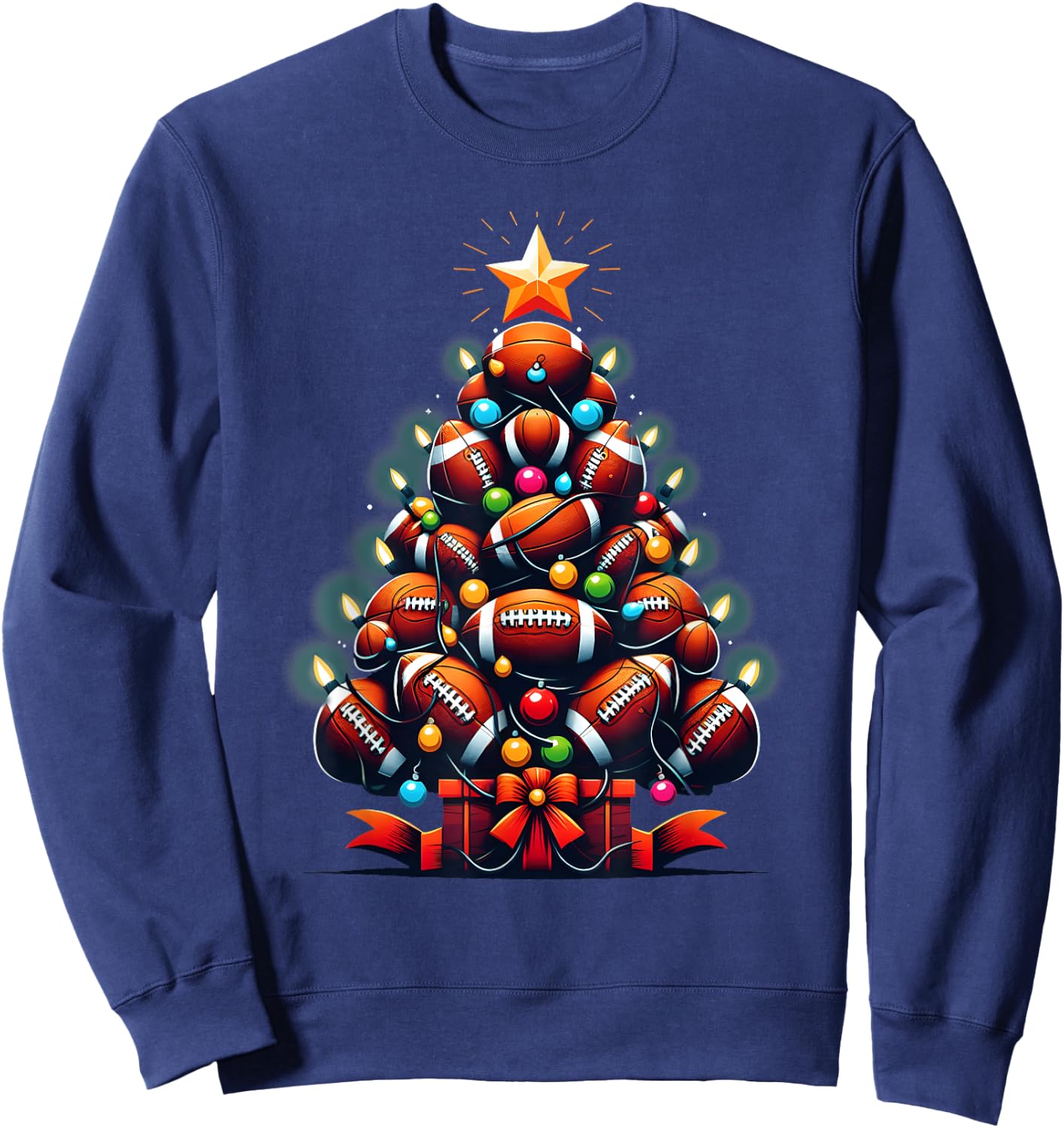 American Football Christmas Tree Xmas Pajamas Player Coach Sweatshirt - Sweatshirt | Navy