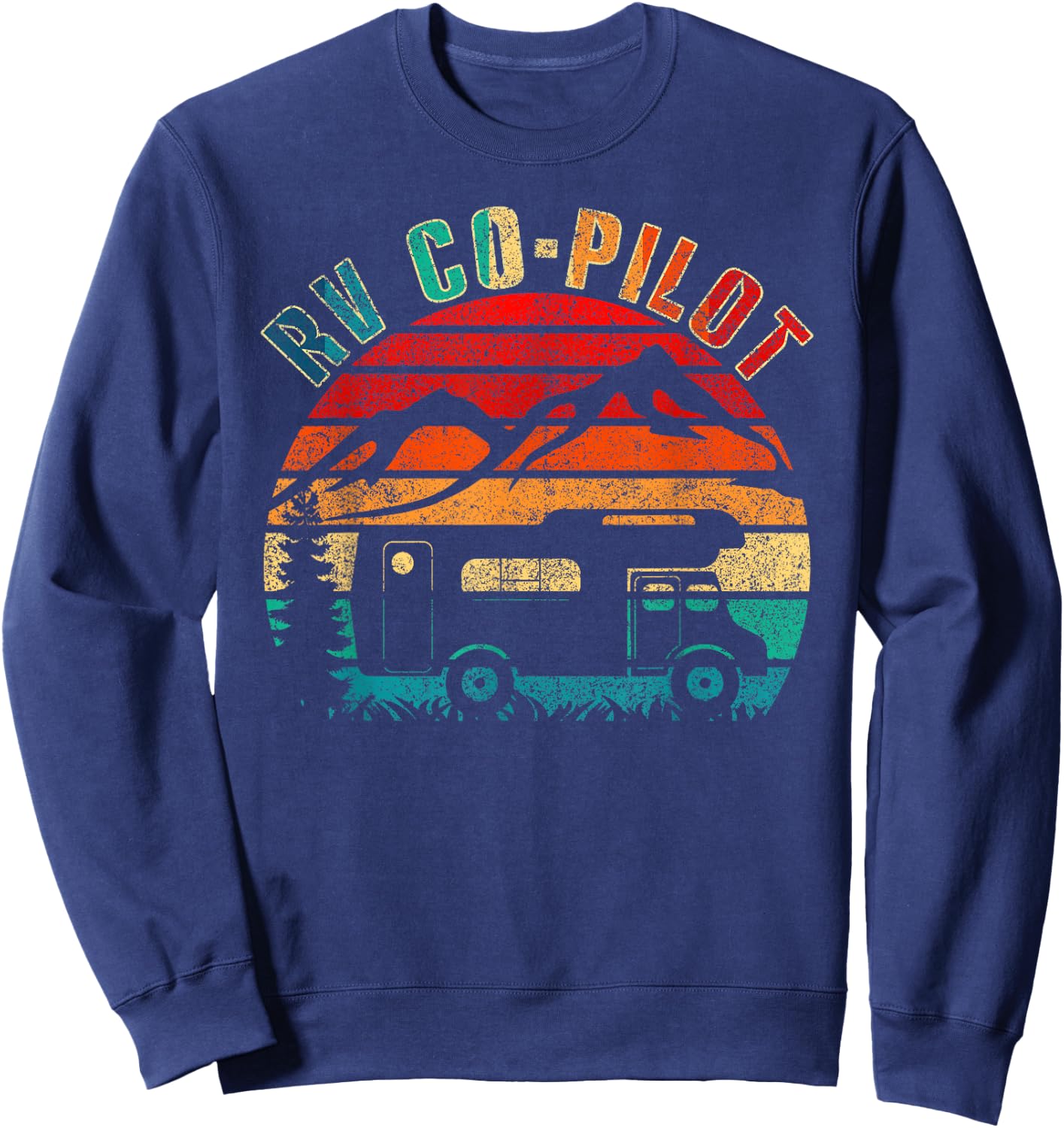 Funny Vintage Motorhome Travel Vacation RV Co-Pilot Camping - Black, Medium, , Short Sleeve, Classic Fit, Cotton Blend, Polyester Sweatshirt - Sweatshirt | Navy