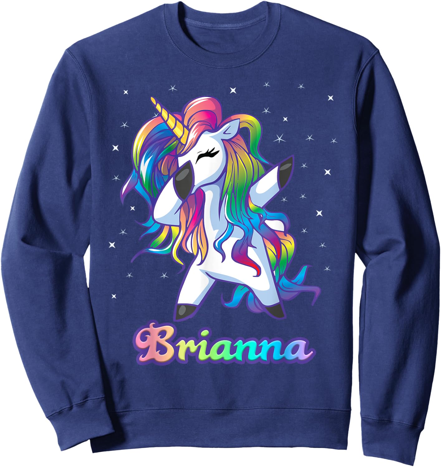 BRIANNA Name Personalized Custom Rainbow Unicorn Dabbing Sweatshirt - Sweatshirt | Navy