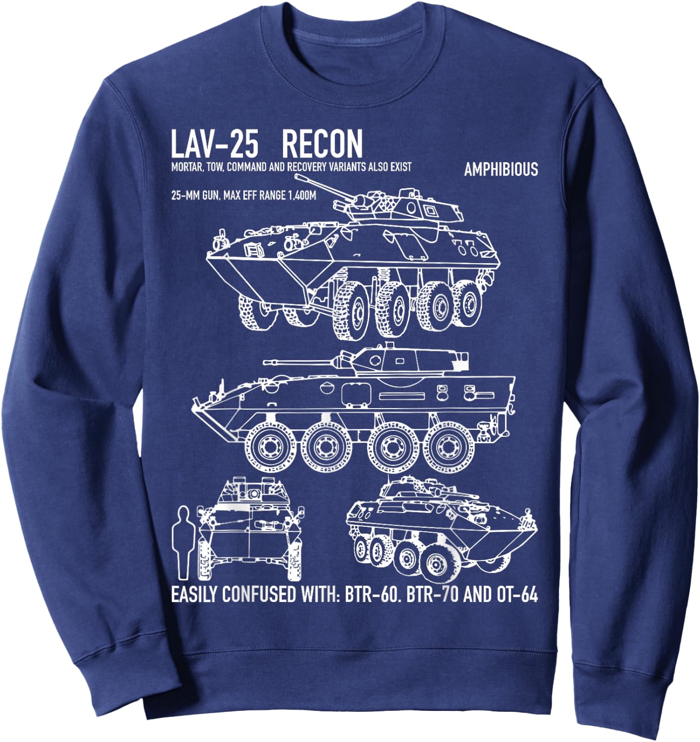 LAV-25 Light Armored Vehicle Blueprint Gift Sweatshirt - Sweatshirt | Navy