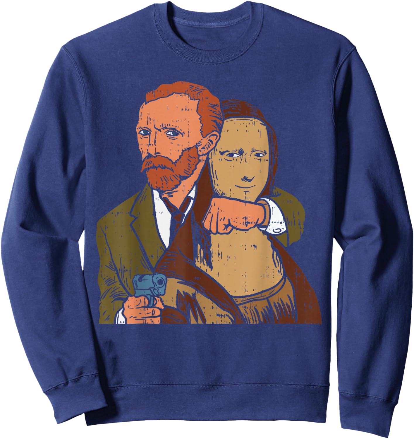Van Gogh Mona Lisa Funny Famous Art Painting Parody Gift Sweatshirt - Sweatshirt | Navy