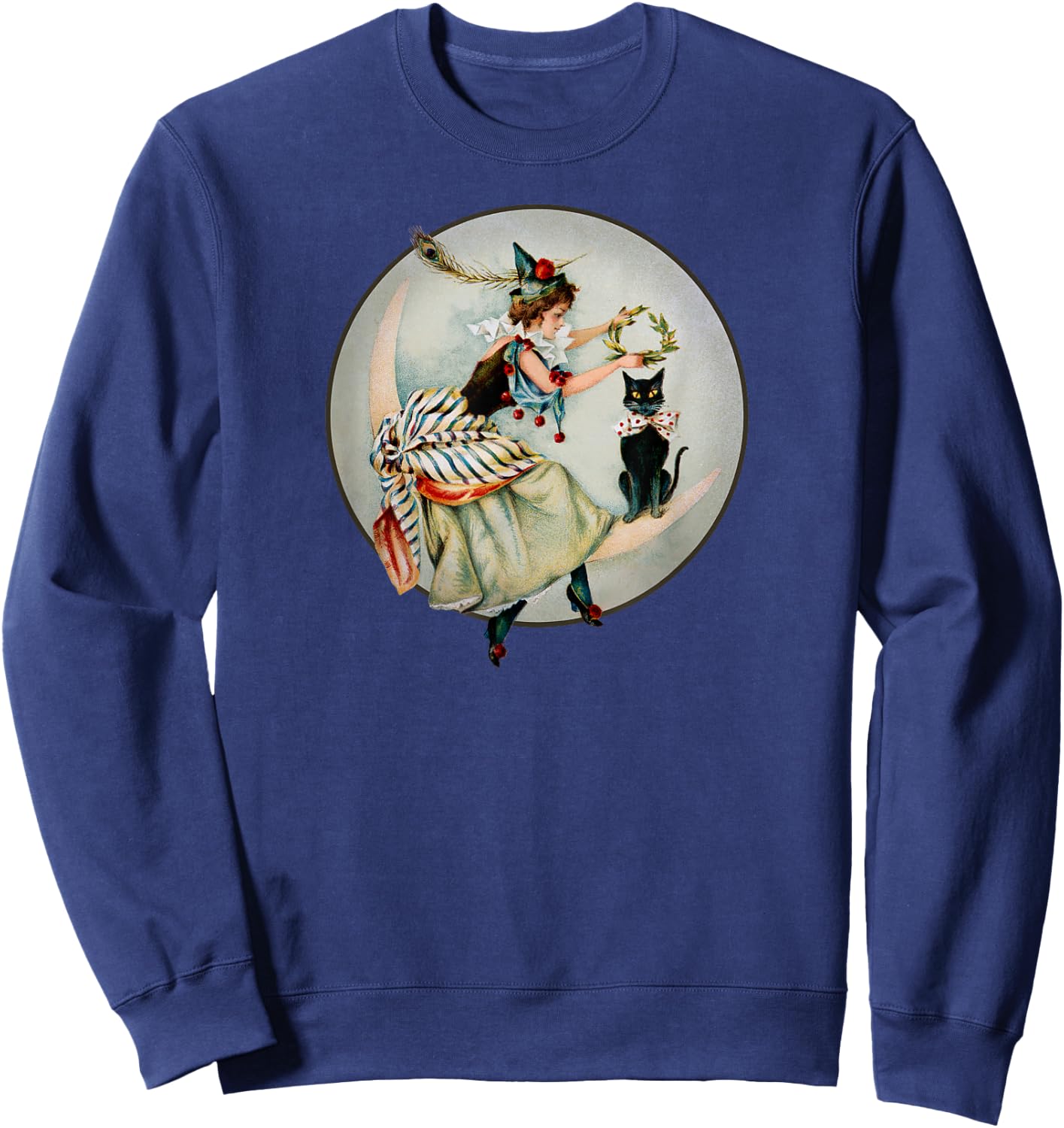 The Black Cat Magazine Vintage Halloween Woman And Cat Sweatshirt - Sweatshirt | Navy
