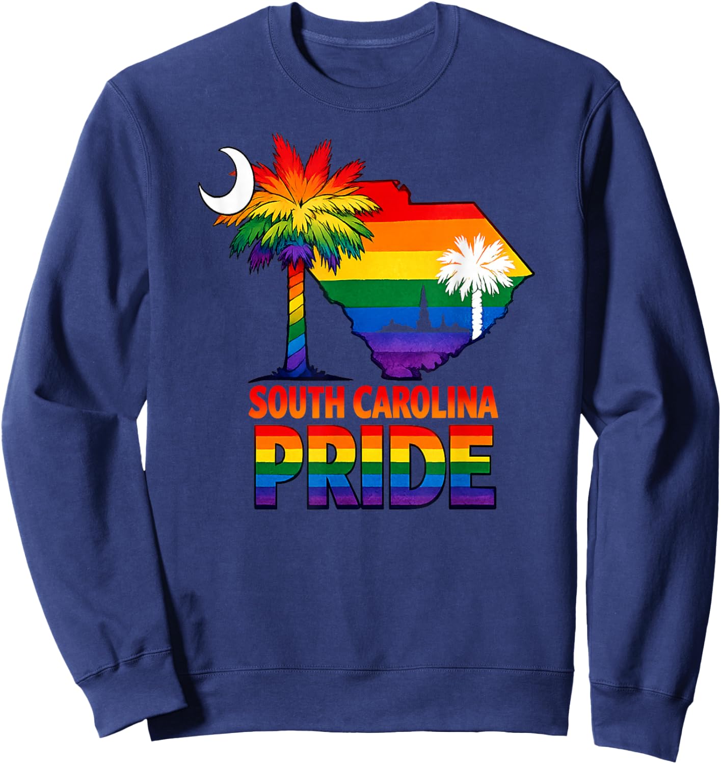 South Carolina Pride Palmetto Rainbow State Graphic Sweatshirt - Sweatshirt | Navy