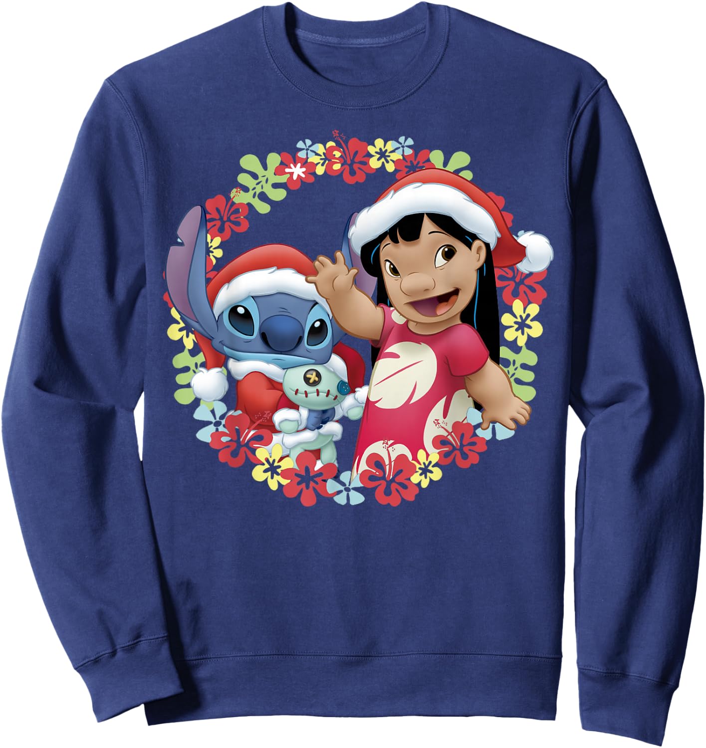 Disney Lilo & Stitch Christmas Hawaiian Flower Wreath Sweatshirt - Sweatshirt | Navy