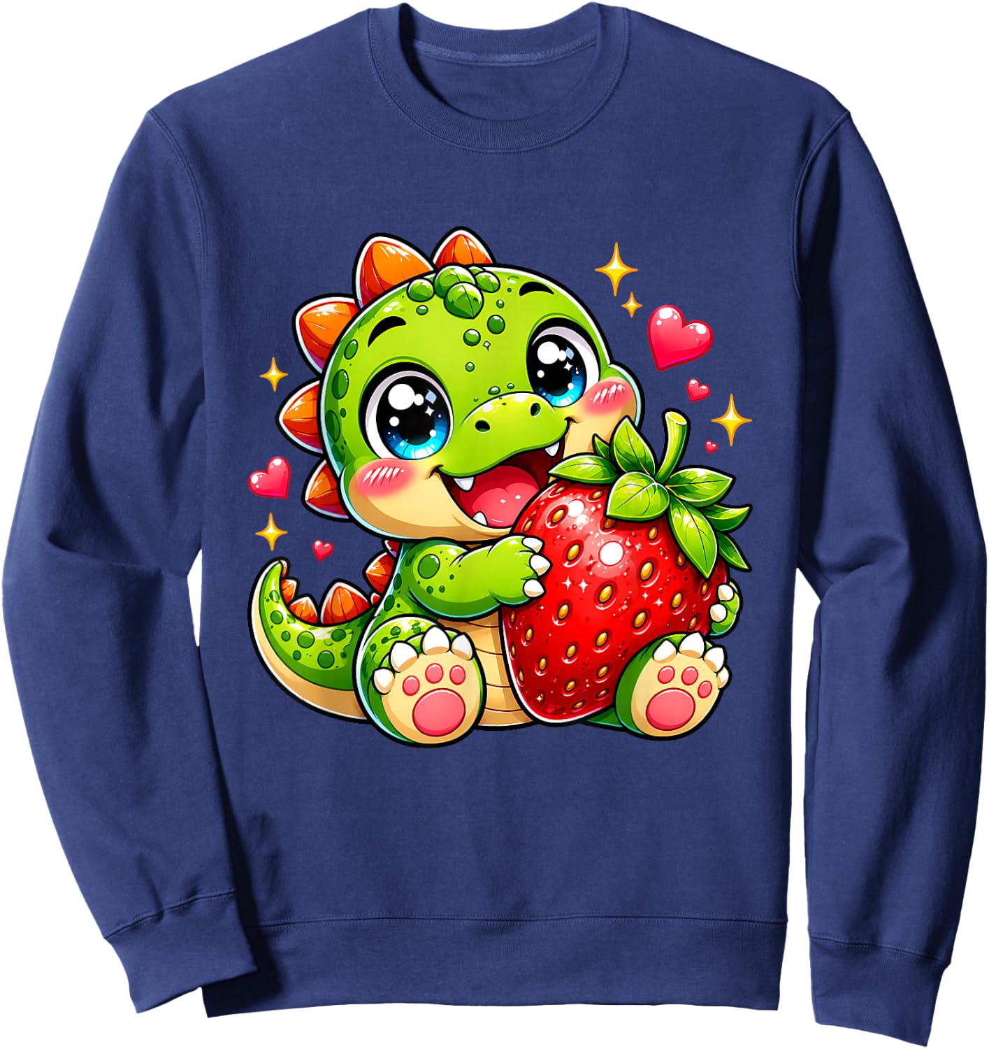 Cute Kawaii Strawberry Baby Dinosaur Summer Fruit Lover Gift Sweatshirt - Sweatshirt | Navy