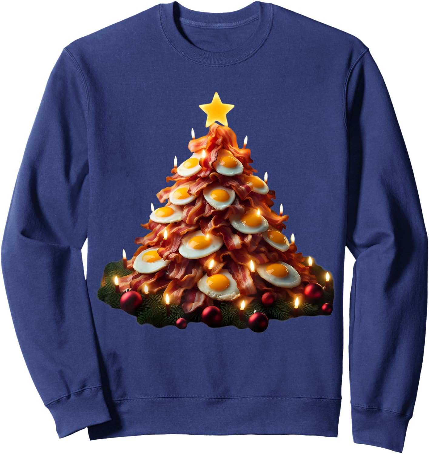 Bacon Christmas Tree With Eggs Carnivore Keto Meat Lover Fun Sweatshirt - Sweatshirt | Navy