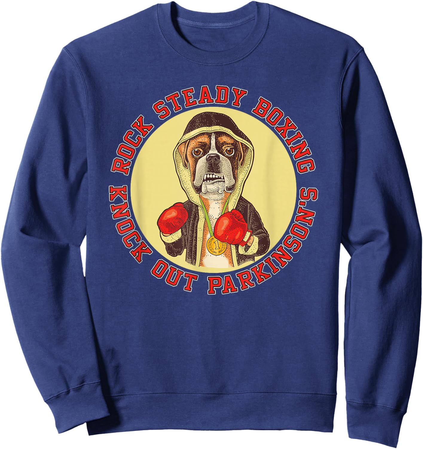 Rock Steady Boxing Parkinson's - Boxer Dog With Red Gloves Sweatshirt - Sweatshirt | Navy