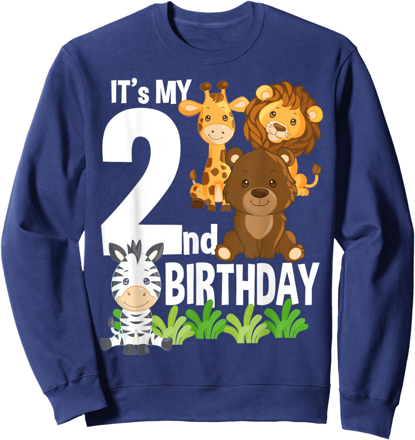 It's My 2nd Birthday Zoo Theme Birthday Safari Jungle Animal Sweatshirt - Sweatshirt | Navy