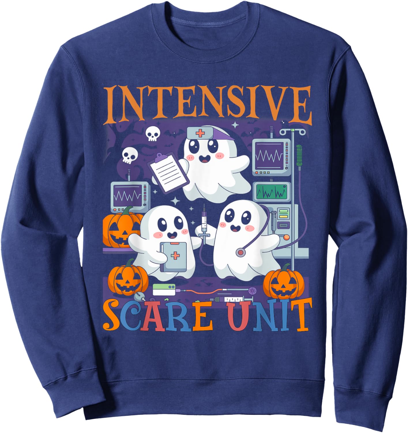Halloween Intensive Care Scare Unit Ghost Nurse ICU Nursing Sweatshirt - Sweatshirt | Navy