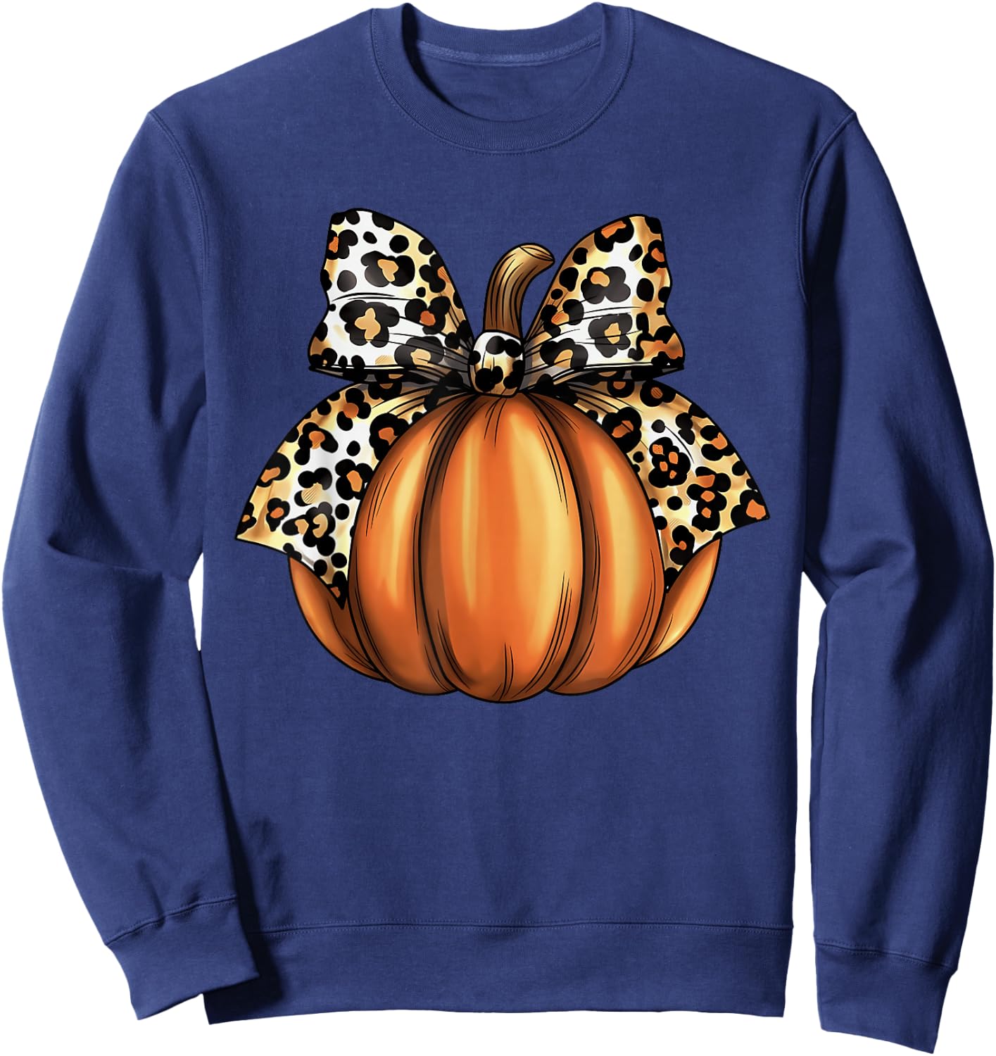 Pumpkin Leopard Coquette Bow Women Girls Kids Halloween Sweatshirt - Sweatshirt | Navy